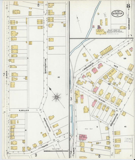 Sanborn Fire Insurance Map from Bangor, Northampton County, Pennsylvania (1904), Sheet #0008 - Historic Sanborn Fire Insurance Map Print, vintage old map wall art, antique decor, genealogy gift, Pennsylvania Pennsylvania map