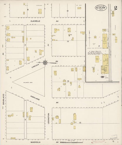 Sanborn Fire Insurance Map from El Cajon, San Diego County, California (1911), Sheet #0002 - Complete Map Set gallery image, historic Sanborn map, vintage wall art, California California