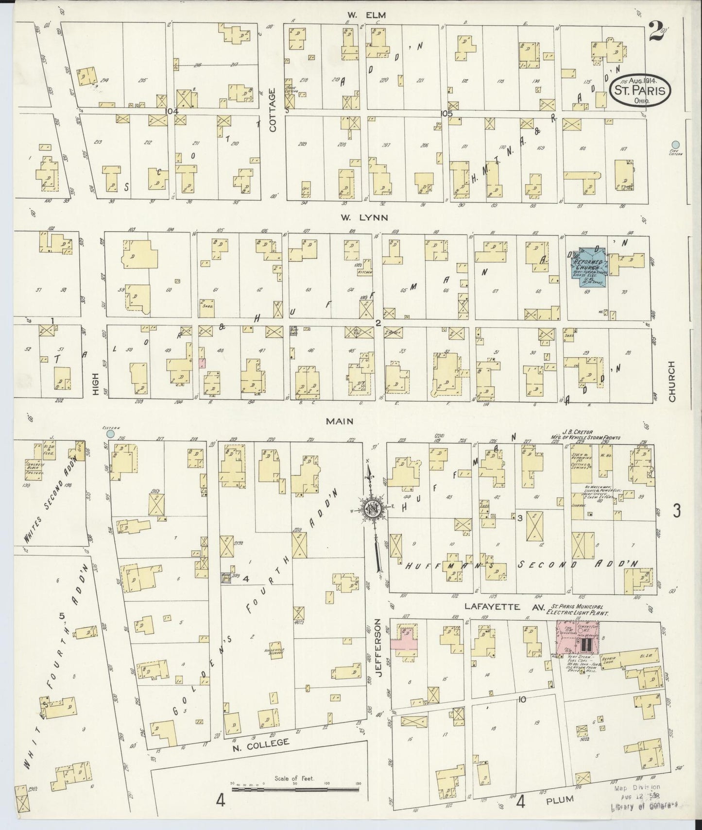 Sanborn Fire Insurance Map from Saint Paris, Champaign County, Ohio (1914), Sheet #0002 - Historic Sanborn Fire Insurance Map Print, vintage old map wall art, antique decor, genealogy gift, Ohio Ohio map