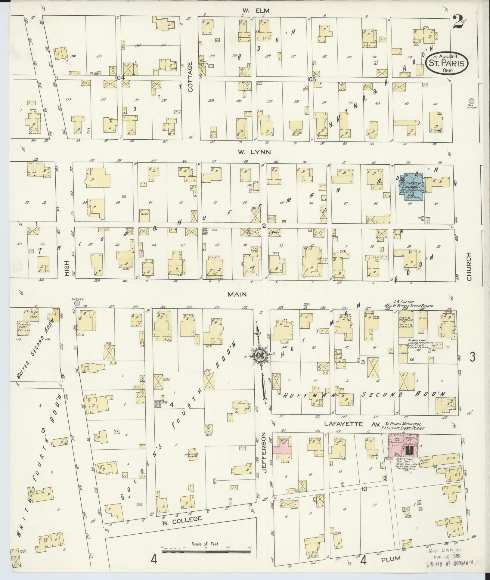 Sanborn Fire Insurance Map from Saint Paris, Champaign County, Ohio (1914), Sheet #0002 - Historic Sanborn Fire Insurance Map Print, vintage old map wall art, antique decor, genealogy gift, Ohio Ohio map