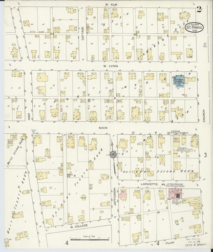Sanborn Fire Insurance Map from Saint Paris, Champaign County, Ohio (1914), Sheet #0002 - Historic Sanborn Fire Insurance Map Print, vintage old map wall art, antique decor, genealogy gift, Ohio Ohio map