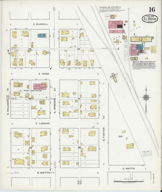 Sanborn Fire Insurance Map from El Reno, Canadian County, Oklahoma (1920), Sheet #0016 - Historic Sanborn Fire Insurance Map Print, vintage old map wall art, antique decor, genealogy gift, Oklahoma Oklahoma map