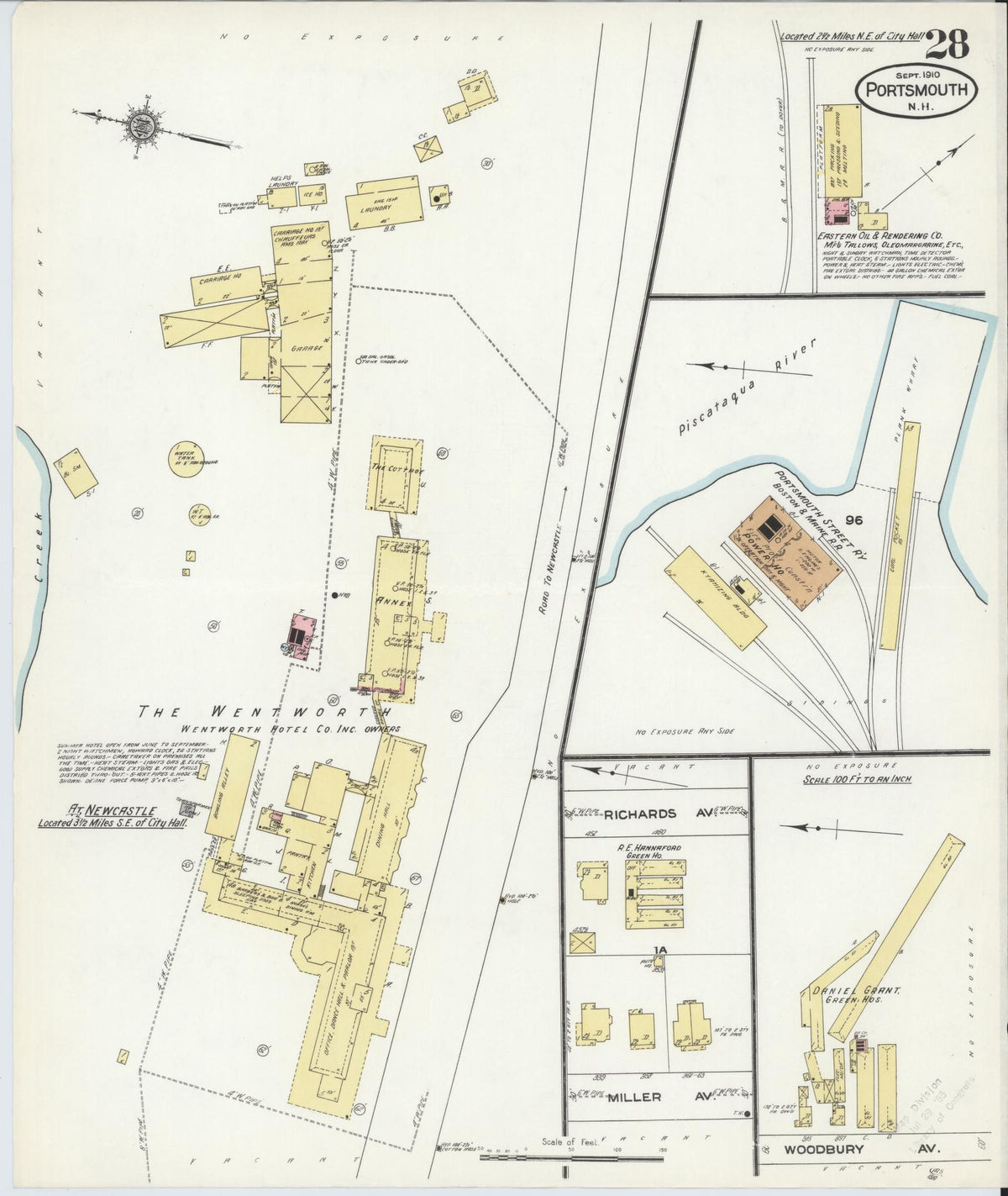Sanborn Fire Insurance Map from Portsmouth, Rockingham County, New Hampshire (1910), Sheet #0028 - Historic Sanborn Fire Insurance Map Print, vintage old map wall art, antique decor, genealogy gift, New Hampshire New Hampshire map