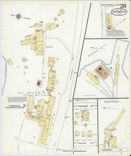 Sanborn Fire Insurance Map from Portsmouth, Rockingham County, New Hampshire (1910), Sheet #0028 - Historic Sanborn Fire Insurance Map Print, vintage old map wall art, antique decor, genealogy gift, New Hampshire New Hampshire map