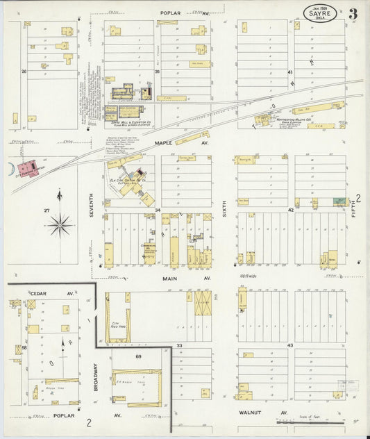 Sanborn Fire Insurance Map from Sayre, Beckham County, Oklahoma (1909), Sheet #0003 - Historic Sanborn Fire Insurance Map Print, vintage old map wall art, antique decor, genealogy gift, Oklahoma Oklahoma map