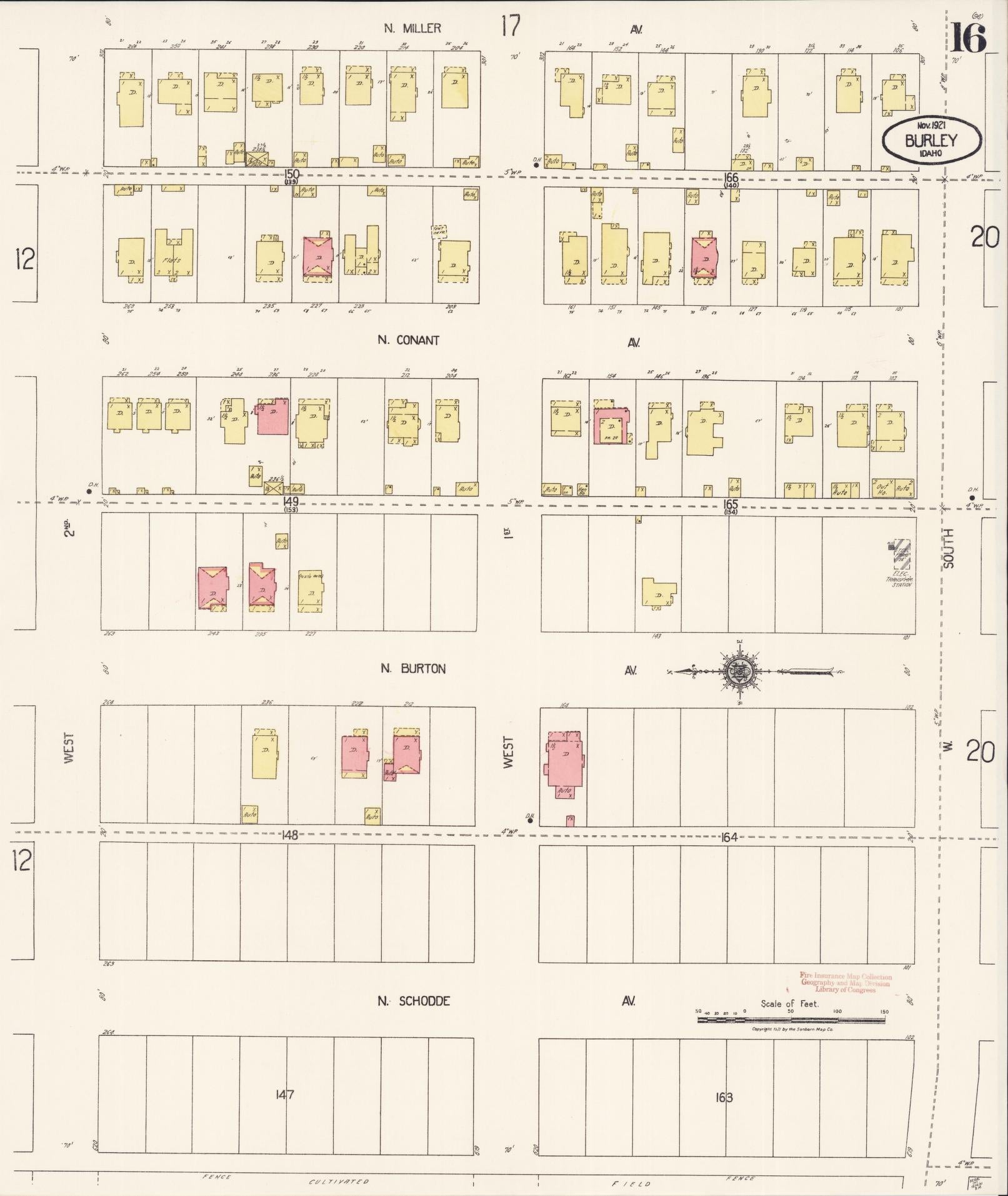 Sanborn Fire Insurance Map from Burley, Cassia County, Idaho (1921), Sheet #0016 - Complete Map Set gallery image, historic Sanborn map, vintage wall art, Idaho Idaho