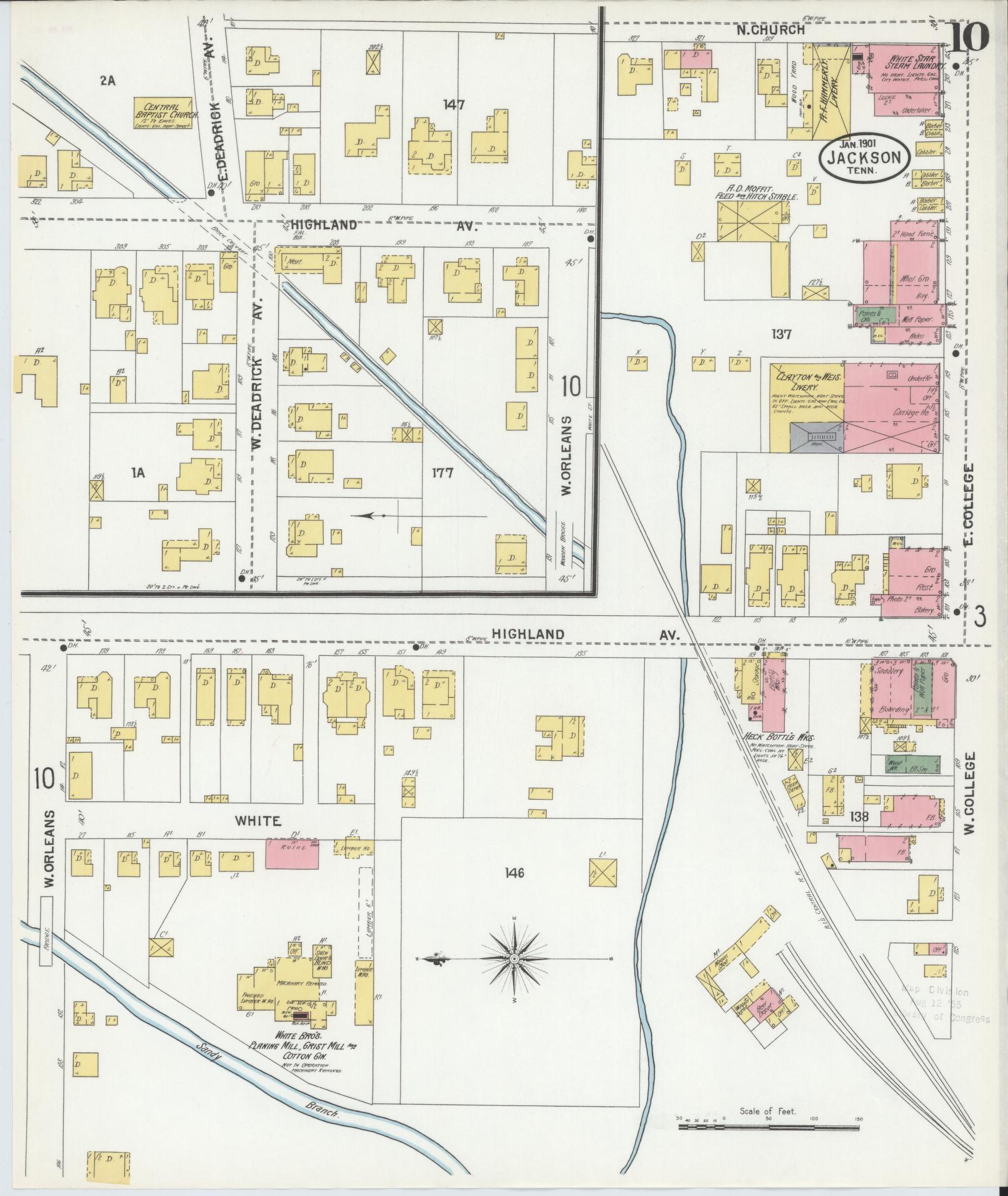 Sanborn Fire Insurance Map from Jackson, Madison County, Tennessee (1901), Sheet #0010 - Complete Map Set gallery image, historic Sanborn map, vintage wall art, Tennessee Tennessee