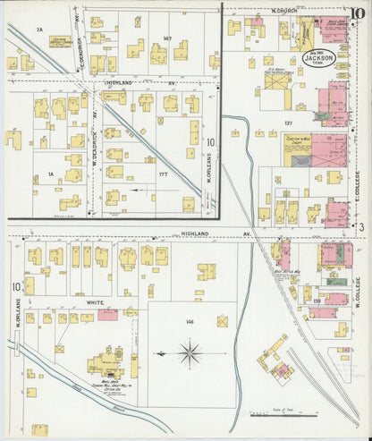 Sanborn Fire Insurance Map from Jackson, Madison County, Tennessee (1901), Sheet #0010 - Complete Map Set gallery image, historic Sanborn map, vintage wall art, Tennessee Tennessee