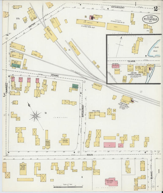 Sanborn Fire Insurance Map from Pittsfield, Merrimack County, New Hampshire (1899), Sheet #0002 - Historic Sanborn Fire Insurance Map Print, vintage old map wall art, antique decor, genealogy gift, New Hampshire New Hampshire map