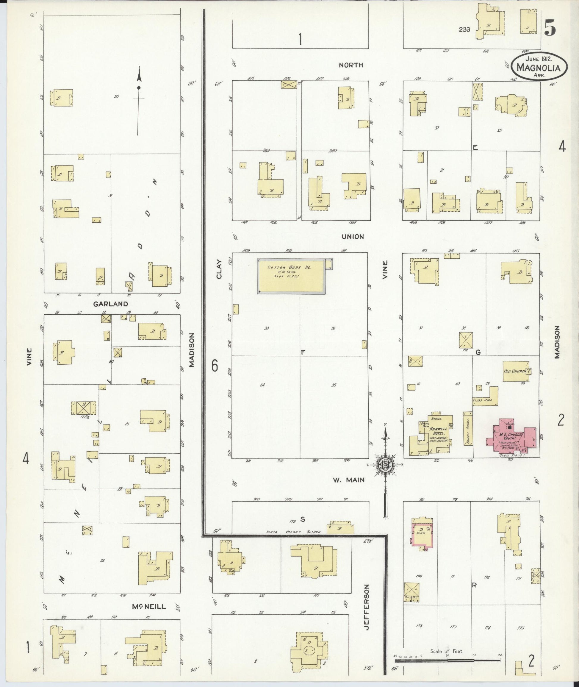 Sanborn Fire Insurance Map from Magnolia, Columbia County, Arkansas (1912), Sheet #0005 - Complete Map Set gallery image, historic Sanborn map, vintage wall art, Arkansas Arkansas