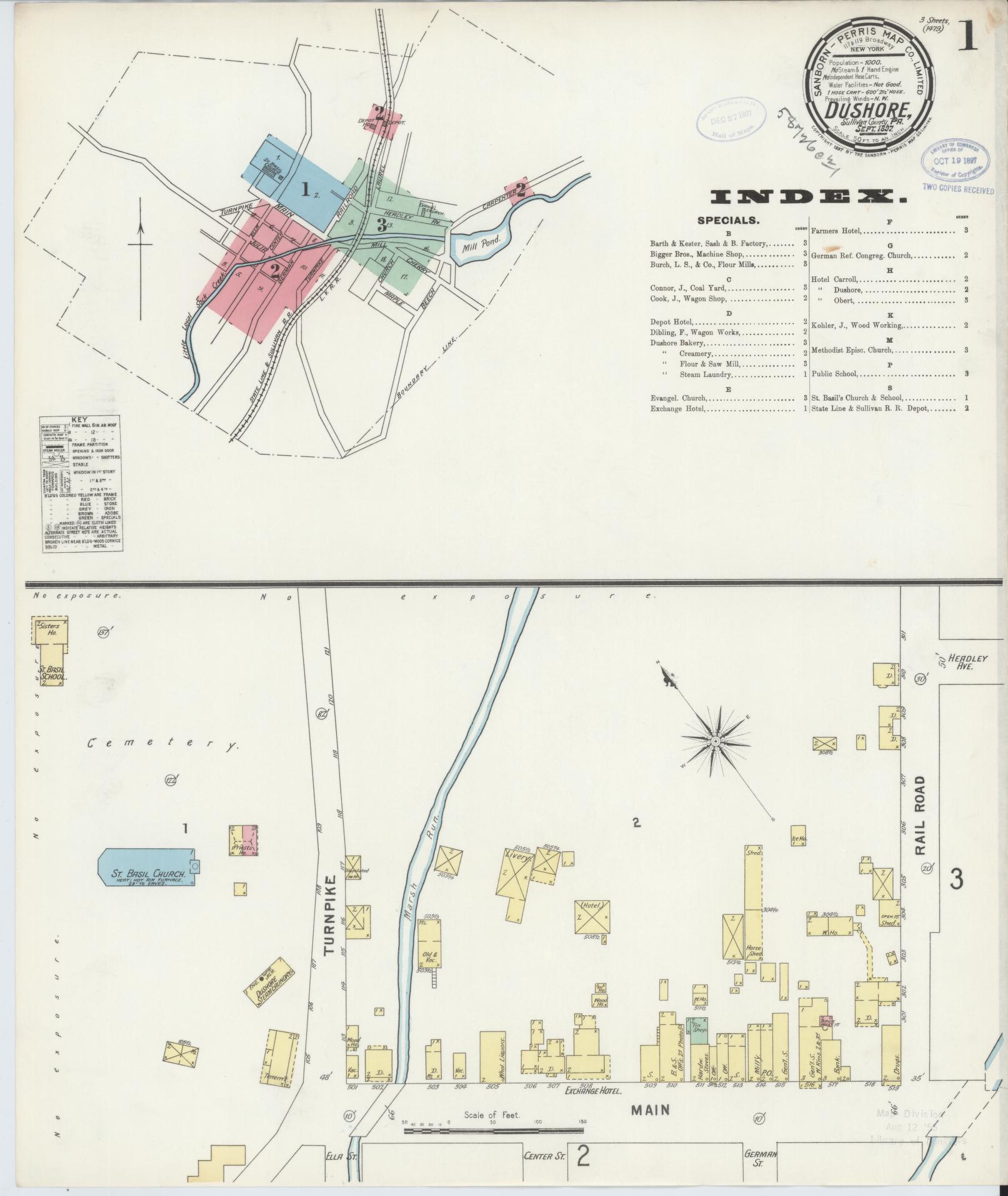 Sanborn Fire Insurance Map from Dushore, Sullivan County, Pennsylvania (1897), Sheet #0001 - Historic Sanborn Fire Insurance Map Print, vintage old map wall art, antique decor, genealogy gift, Pennsylvania Pennsylvania map