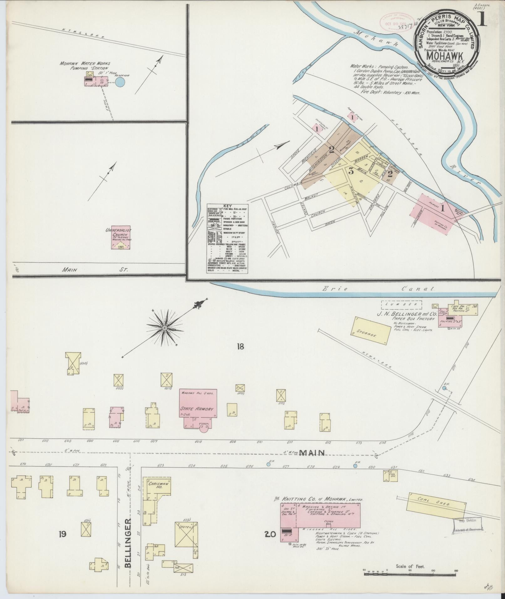 Sanborn Fire Insurance Map from Mohawk, Herkimer County, New York (1891), Sheet #0001 - Historic Sanborn Fire Insurance Map Print, vintage old map wall art, antique decor, genealogy gift, New York New York map