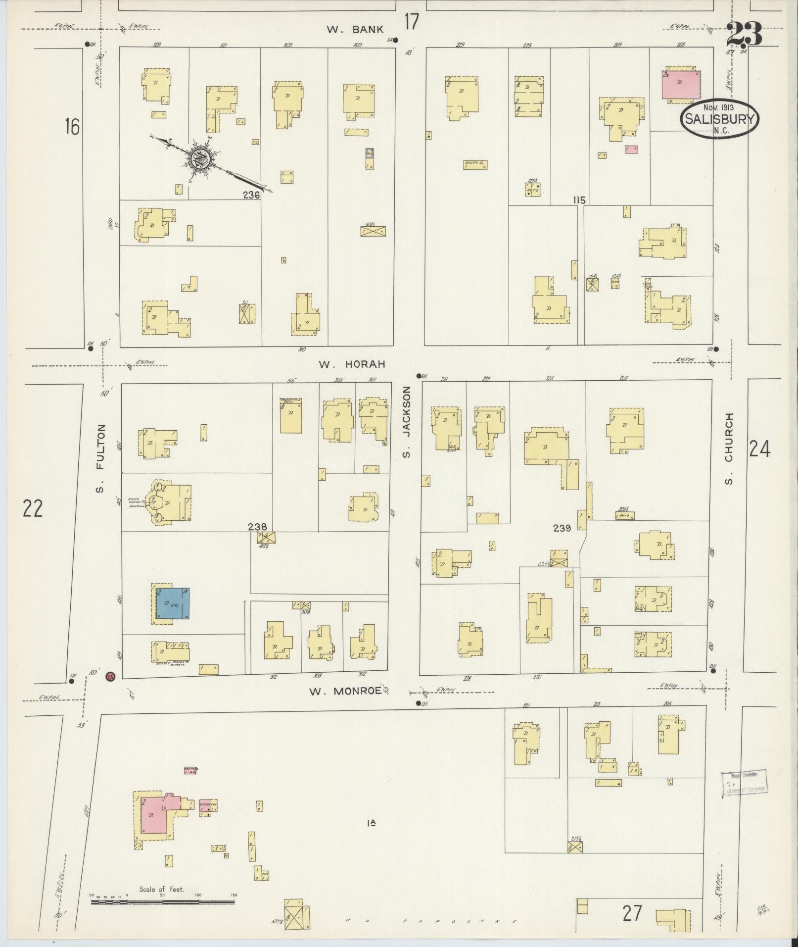 Sanborn Fire Insurance Map from Salisbury, Rowan County, North Carolina (1913), Sheet #0023 - Historic Sanborn Fire Insurance Map Print, vintage old map wall art, antique decor, genealogy gift, North Carolina North Carolina map