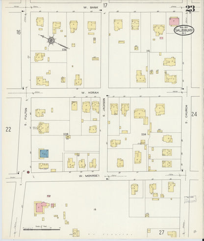 Sanborn Fire Insurance Map from Salisbury, Rowan County, North Carolina (1913), Sheet #0023 - Historic Sanborn Fire Insurance Map Print, vintage old map wall art, antique decor, genealogy gift, North Carolina North Carolina map