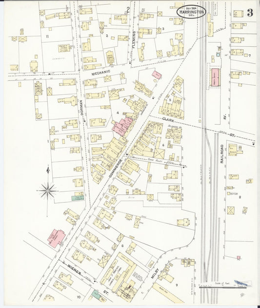 Sanborn Fire Insurance Map from Harrington, Kent County, Delaware (1904), Sheet #0003 - Historic Sanborn Fire Insurance Map Print, vintage old map wall art, antique decor, genealogy gift, Delaware Delaware map