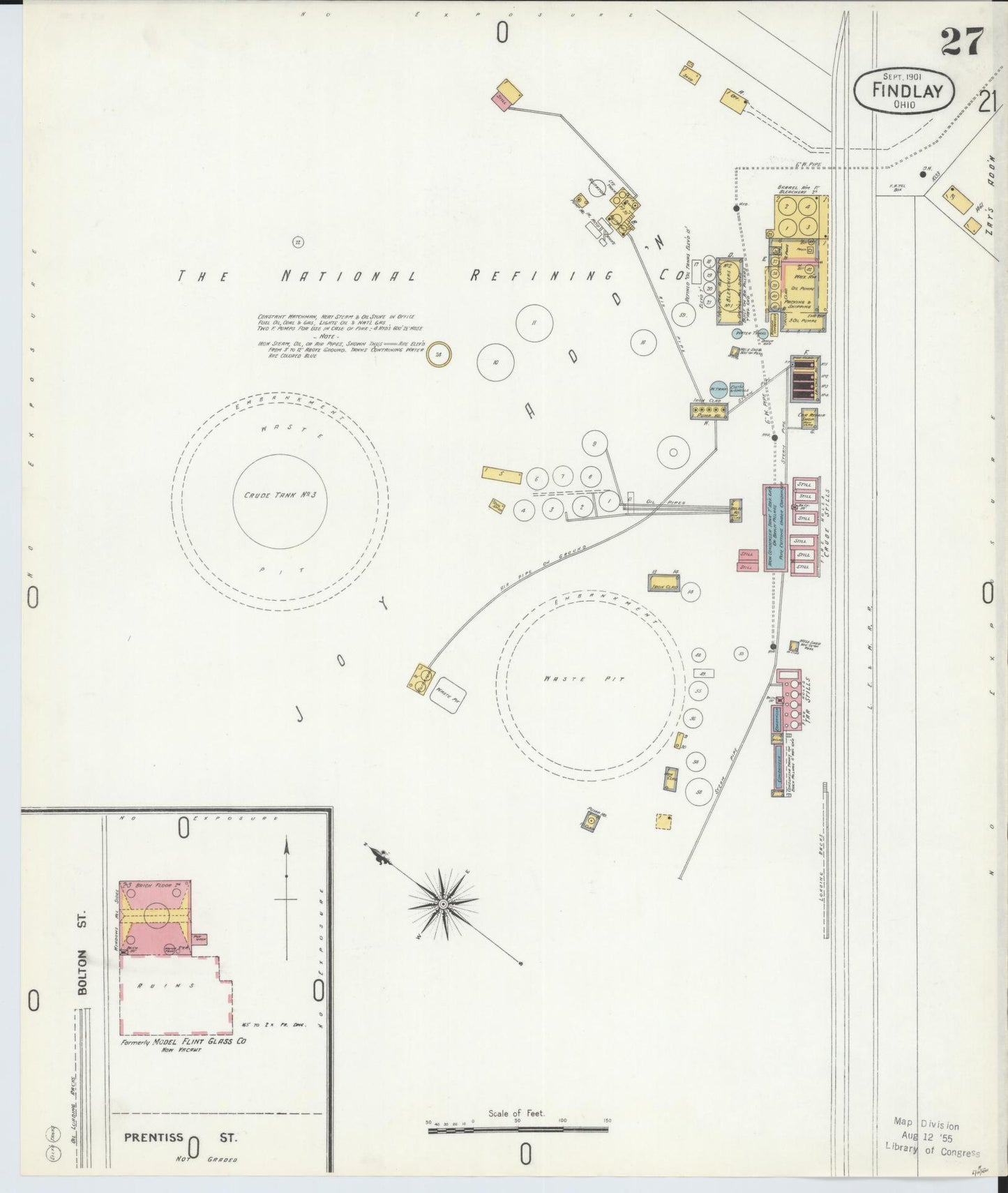 Sanborn Fire Insurance Map from Findlay, Hancock County, Ohio (1901), Sheet #0027 - Historic Sanborn Fire Insurance Map Print, vintage old map wall art, antique decor, genealogy gift, Ohio Ohio map