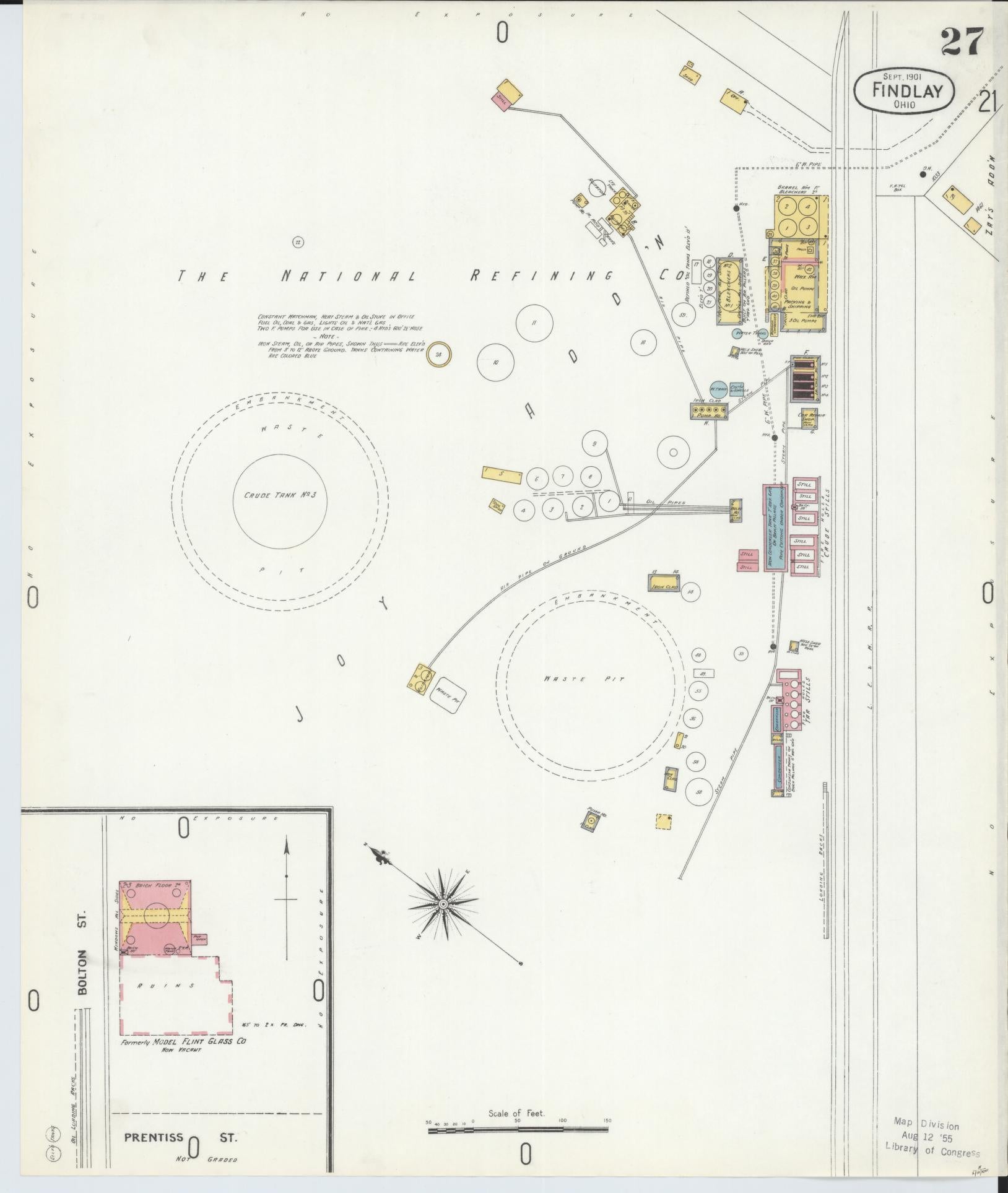 Sanborn Fire Insurance Map from Findlay, Hancock County, Ohio (1901), Sheet #0027 - Historic Sanborn Fire Insurance Map Print, vintage old map wall art, antique decor, genealogy gift, Ohio Ohio map