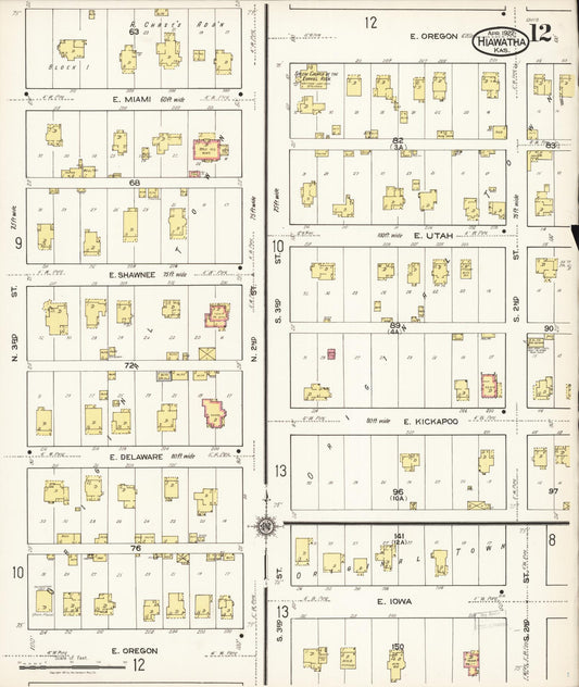 Sanborn Fire Insurance Map from Hiawatha, Brown County, Kansas (1922), Sheet #0012 - Historic Sanborn Fire Insurance Map Print, vintage old map wall art, antique decor, genealogy gift, Kansas Kansas map