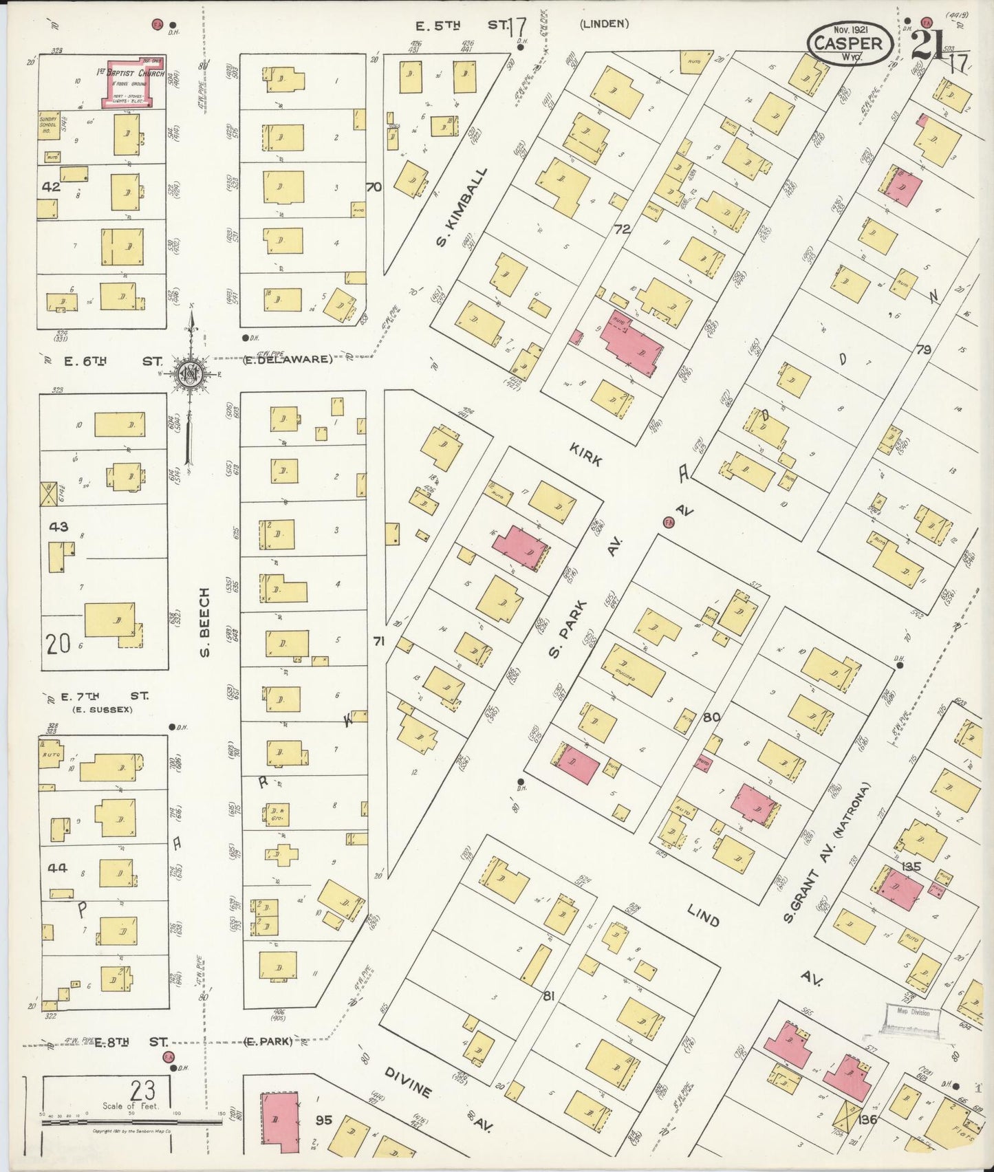 Sanborn Fire Insurance Map from Casper, Natrona County, Wyoming (1921), Sheet #0022 - Complete Map Set gallery image, historic Sanborn map, vintage wall art, Wyoming Wyoming