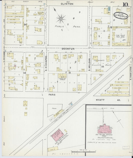 Sanborn Fire Insurance Map from Lincoln, Logan County, Illinois (1891), Sheet #0010 - Historic Sanborn Fire Insurance Map Print, vintage old map wall art, antique decor, genealogy gift, Illinois Illinois map