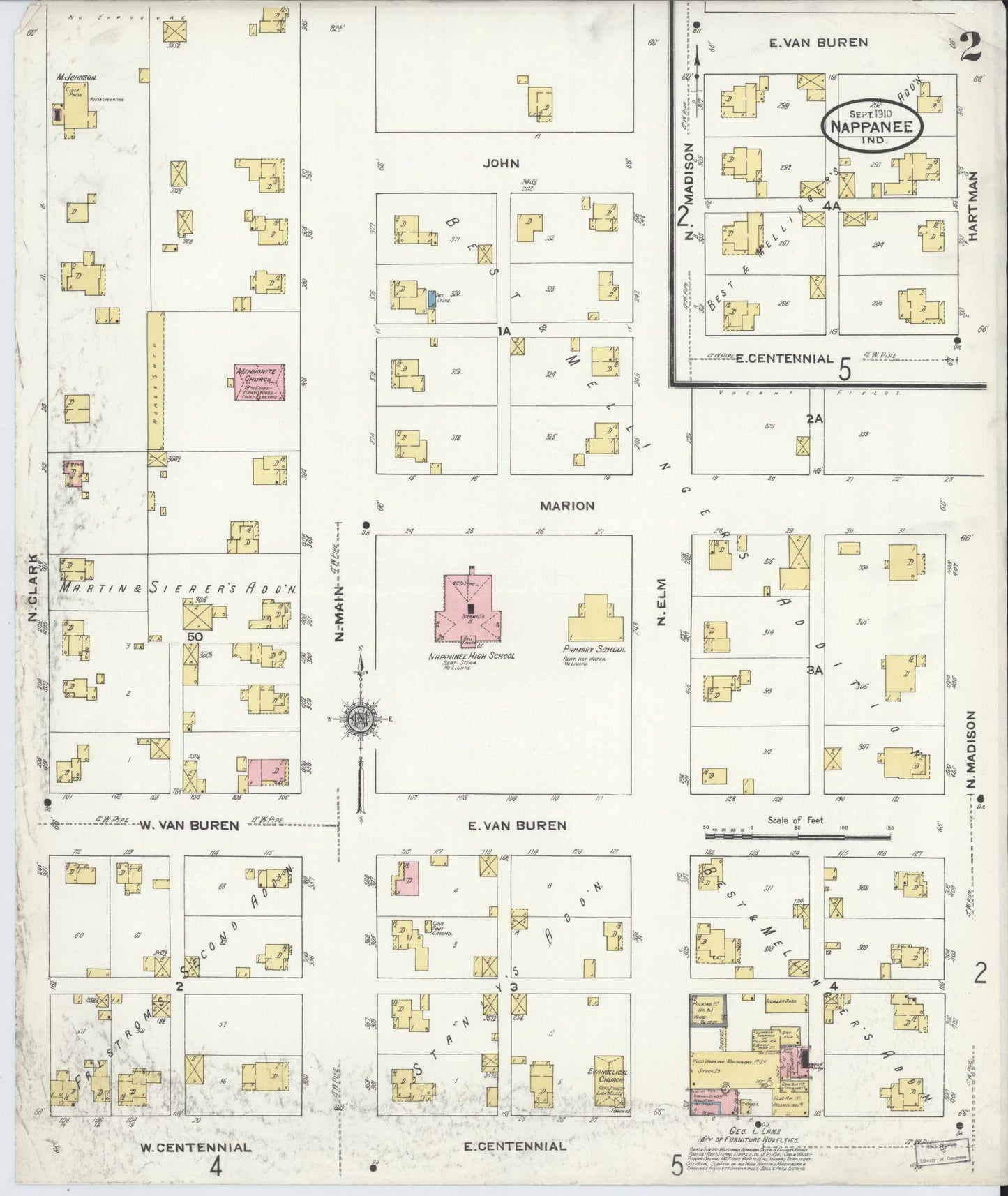 Sanborn Fire Insurance Map from Nappanee, Elkhart County, Indiana (1910), Sheet #0002 - Complete Map Set gallery image, historic Sanborn map, vintage wall art, Indiana Indiana