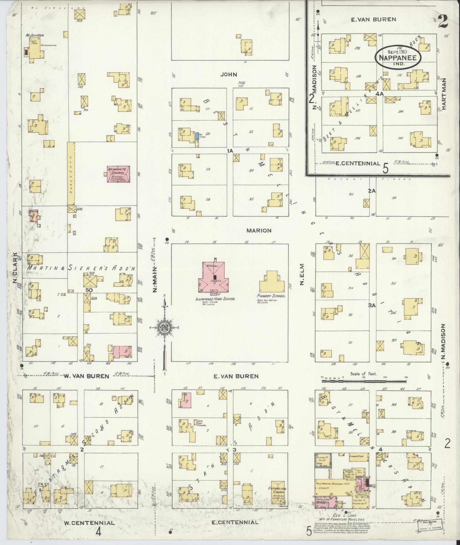 Sanborn Fire Insurance Map from Nappanee, Elkhart County, Indiana (1910), Sheet #0002 - Complete Map Set gallery image, historic Sanborn map, vintage wall art, Indiana Indiana