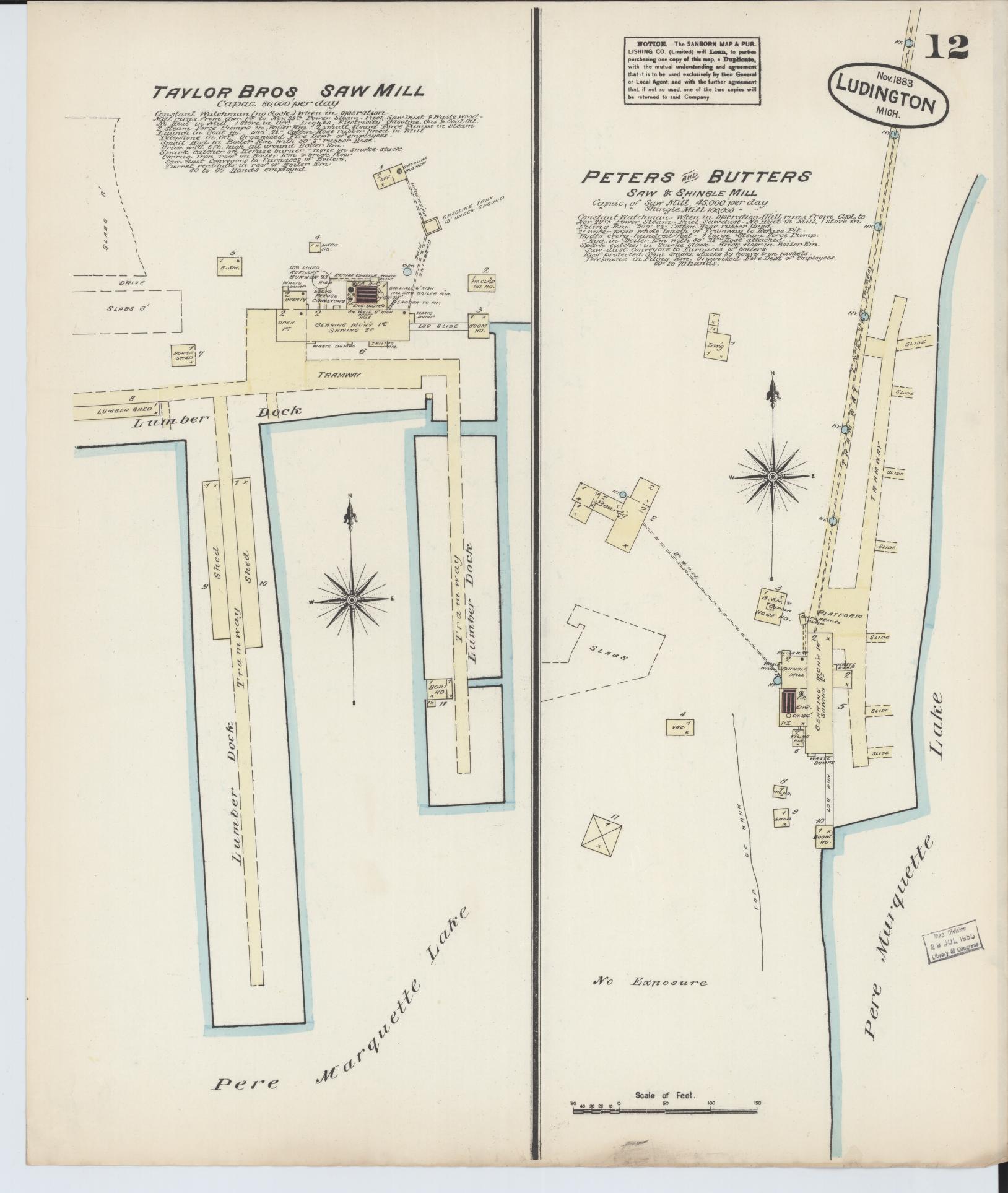 Sanborn Fire Insurance Map from Ludington, Mason County, Michigan (1883), Sheet #0012 - Complete Map Set gallery image, historic Sanborn map, vintage wall art, Michigan Michigan