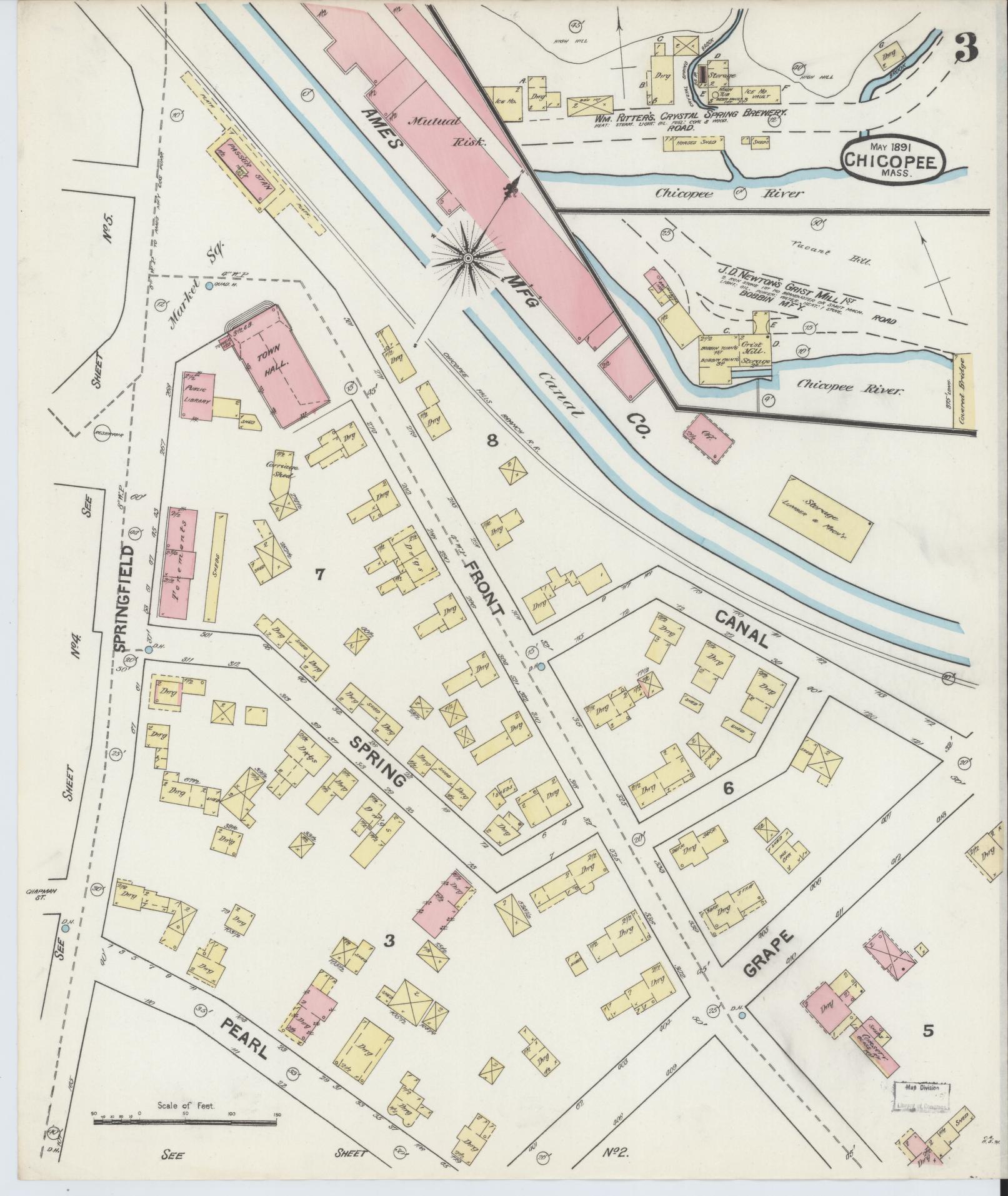 Sanborn Fire Insurance Map from Chicopee, Hampden County, Massachusetts (1891), Sheet #0003 - Complete Map Set gallery image, historic Sanborn map, vintage wall art, Massachusetts Massachusetts