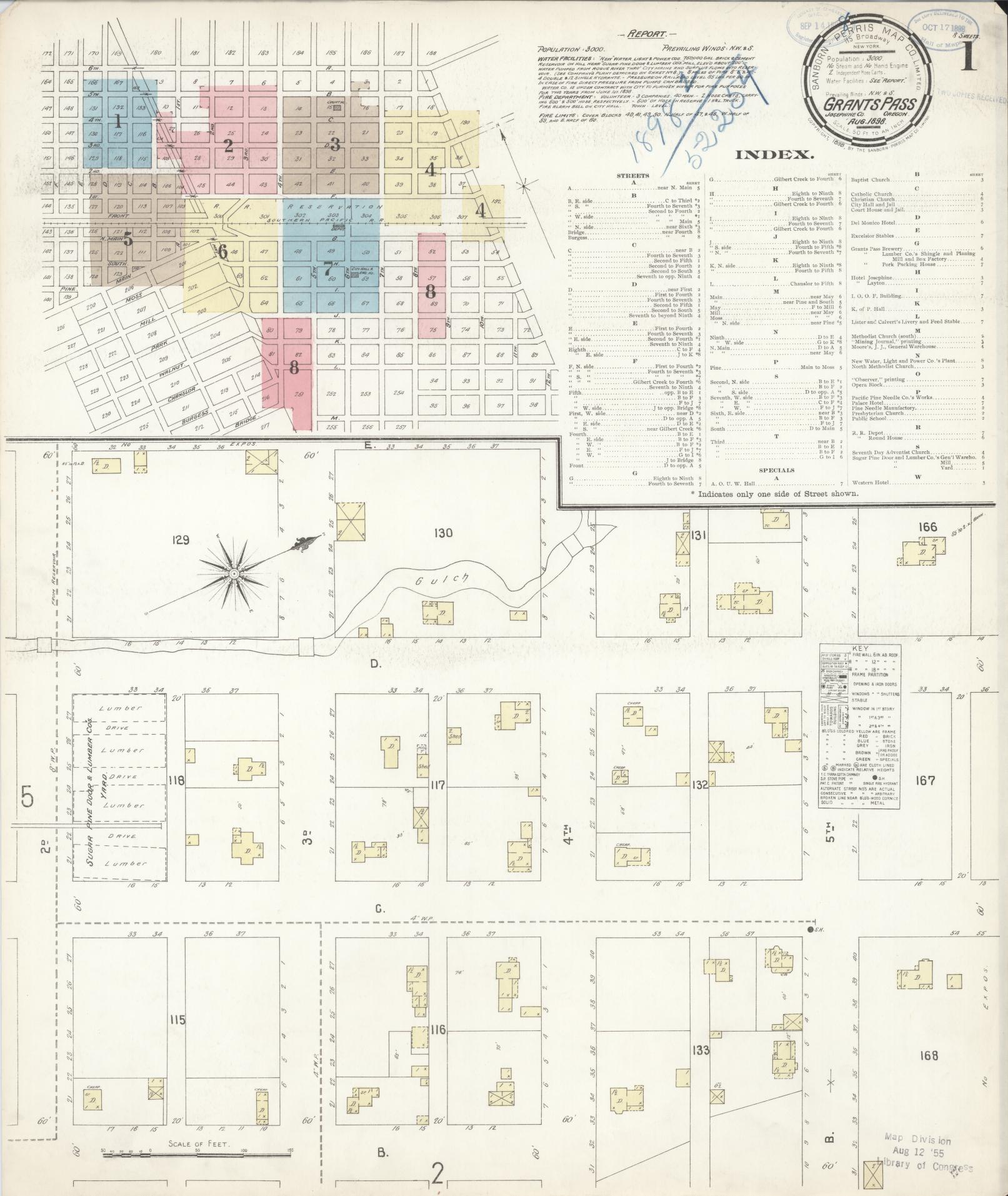 Sanborn Fire Insurance Map from Grants Pass, Josephine County, Oregon (1898), Sheet #0001 - Complete Map Set gallery image, historic Sanborn map, vintage wall art, Oregon Oregon