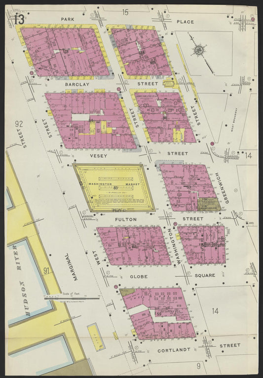 Sanborn Fire Insurance Map from New York, Bronx, Manhattan, New York (1923), Sheet #0013 - Historic Sanborn Fire Insurance Map Print, vintage old map wall art, antique decor, genealogy gift, New York New York map