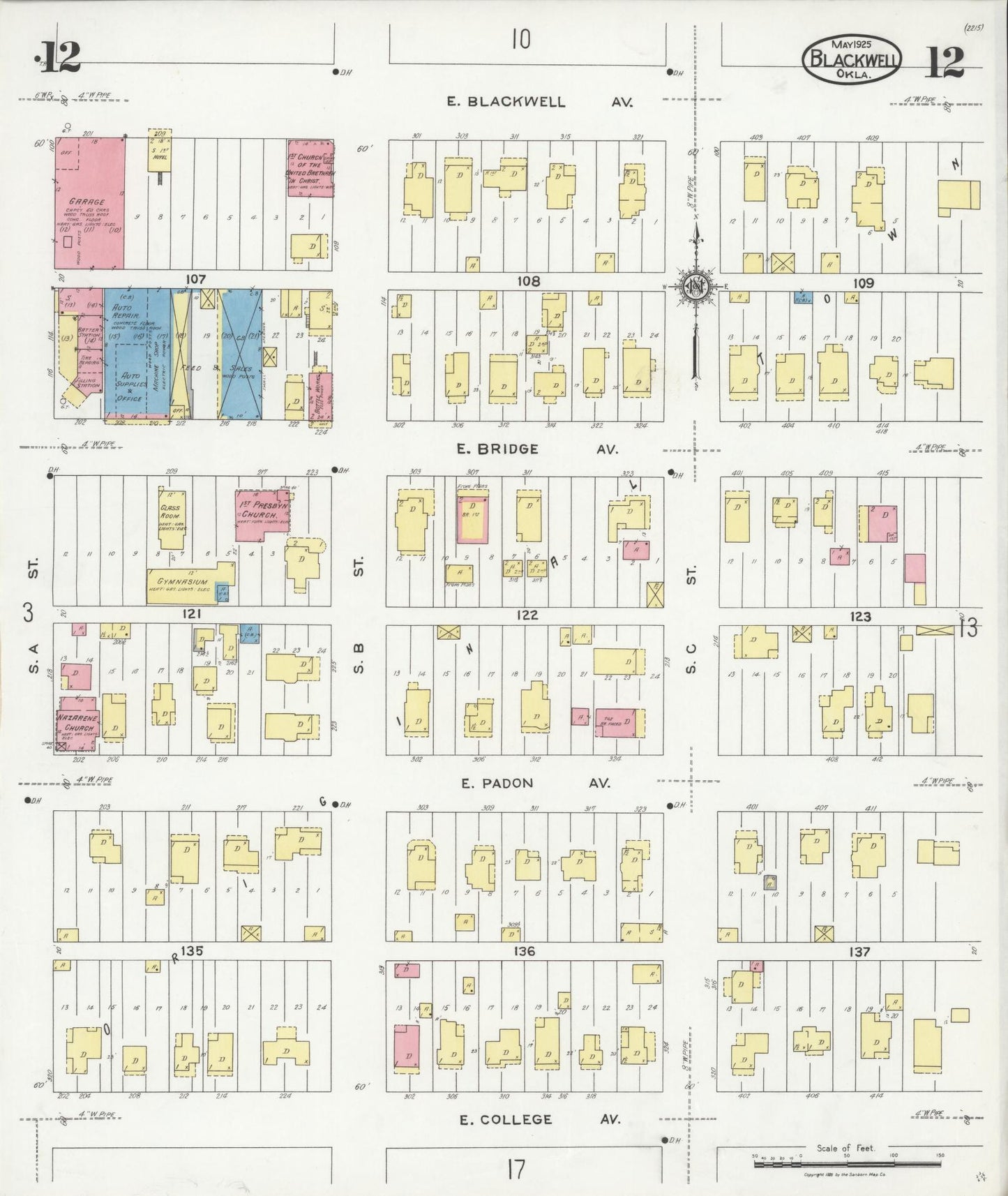 Sanborn Fire Insurance Map from Blackwell, Kay County, Oklahoma (1925), Sheet #0012 - Complete Map Set gallery image, historic Sanborn map, vintage wall art, Oklahoma Oklahoma