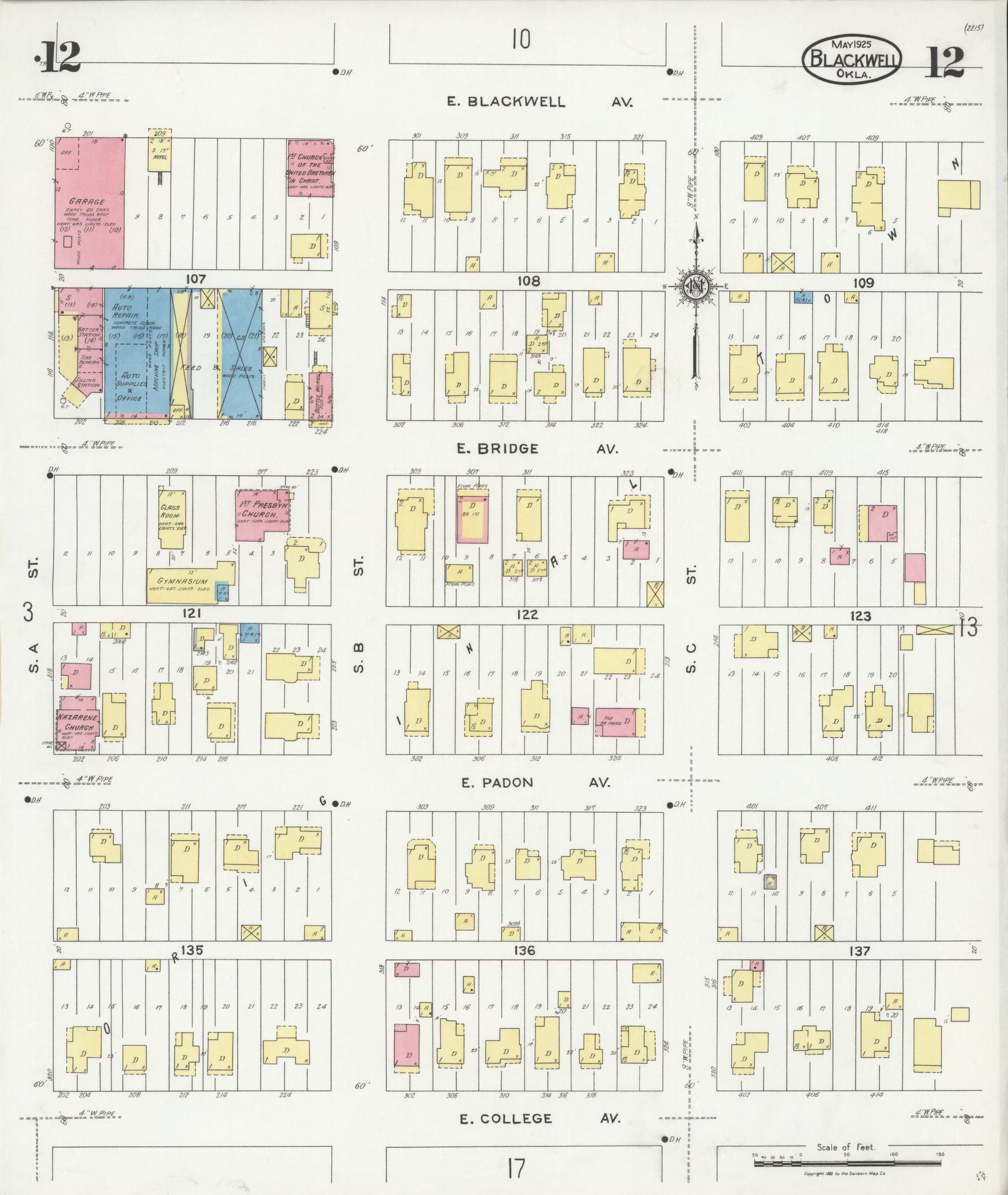 Sanborn Fire Insurance Map from Blackwell, Kay County, Oklahoma (1925), Sheet #0012 - Complete Map Set gallery image, historic Sanborn map, vintage wall art, Oklahoma Oklahoma