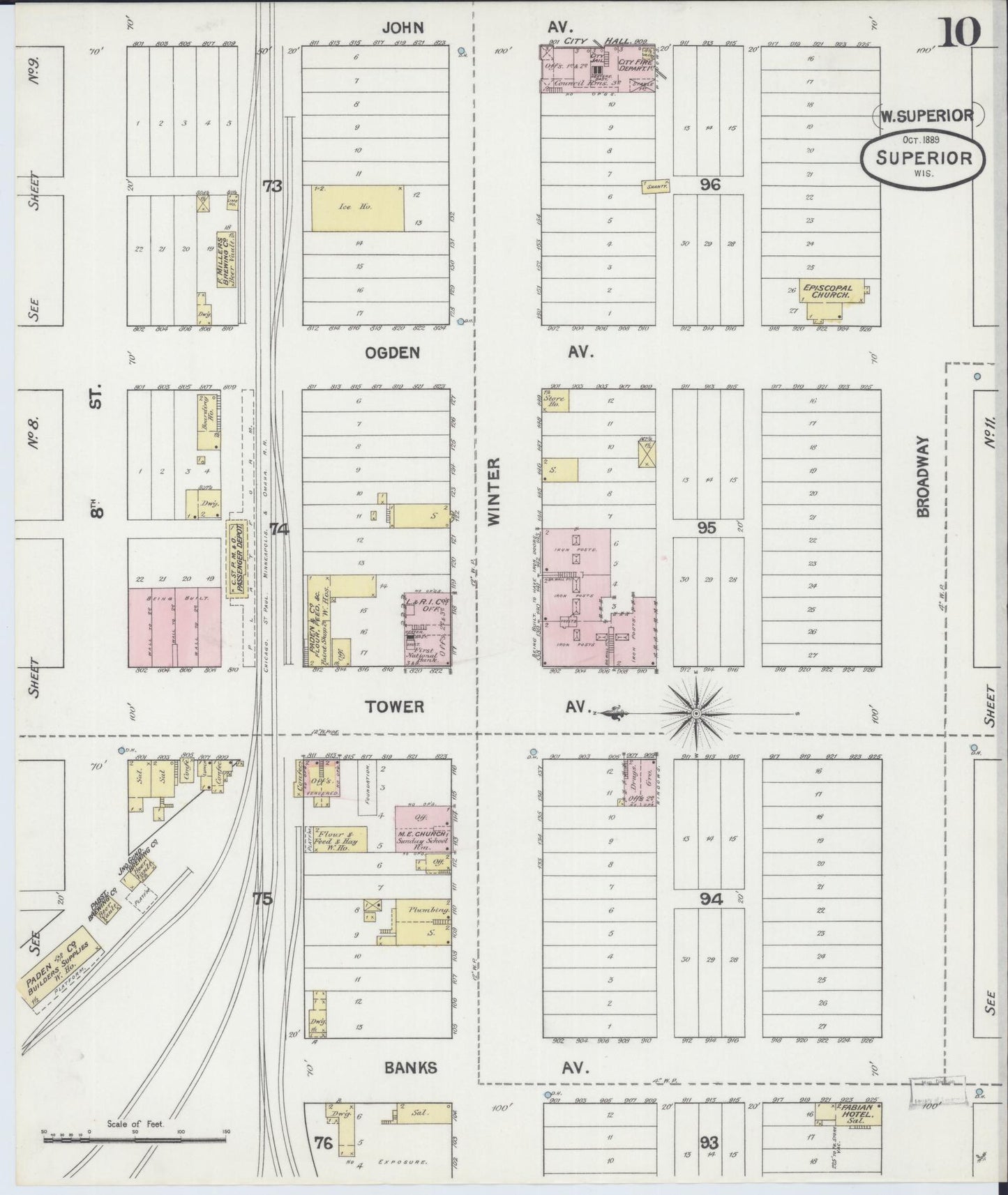 Sanborn Fire Insurance Map from Superior, Douglas County, Wisconsin (1887), Sheet #0010 - Historic Sanborn Fire Insurance Map Print, vintage old map wall art, antique decor, genealogy gift, Wisconsin Wisconsin map