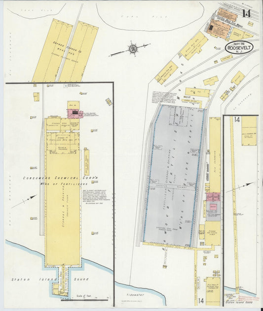 Sanborn Fire Insurance Map from Roosevelt, Middlesex County, New Jersey (1916), Sheet #0014 - Historic Sanborn Fire Insurance Map Print, vintage old map wall art, antique decor, genealogy gift, New Jersey New Jersey map