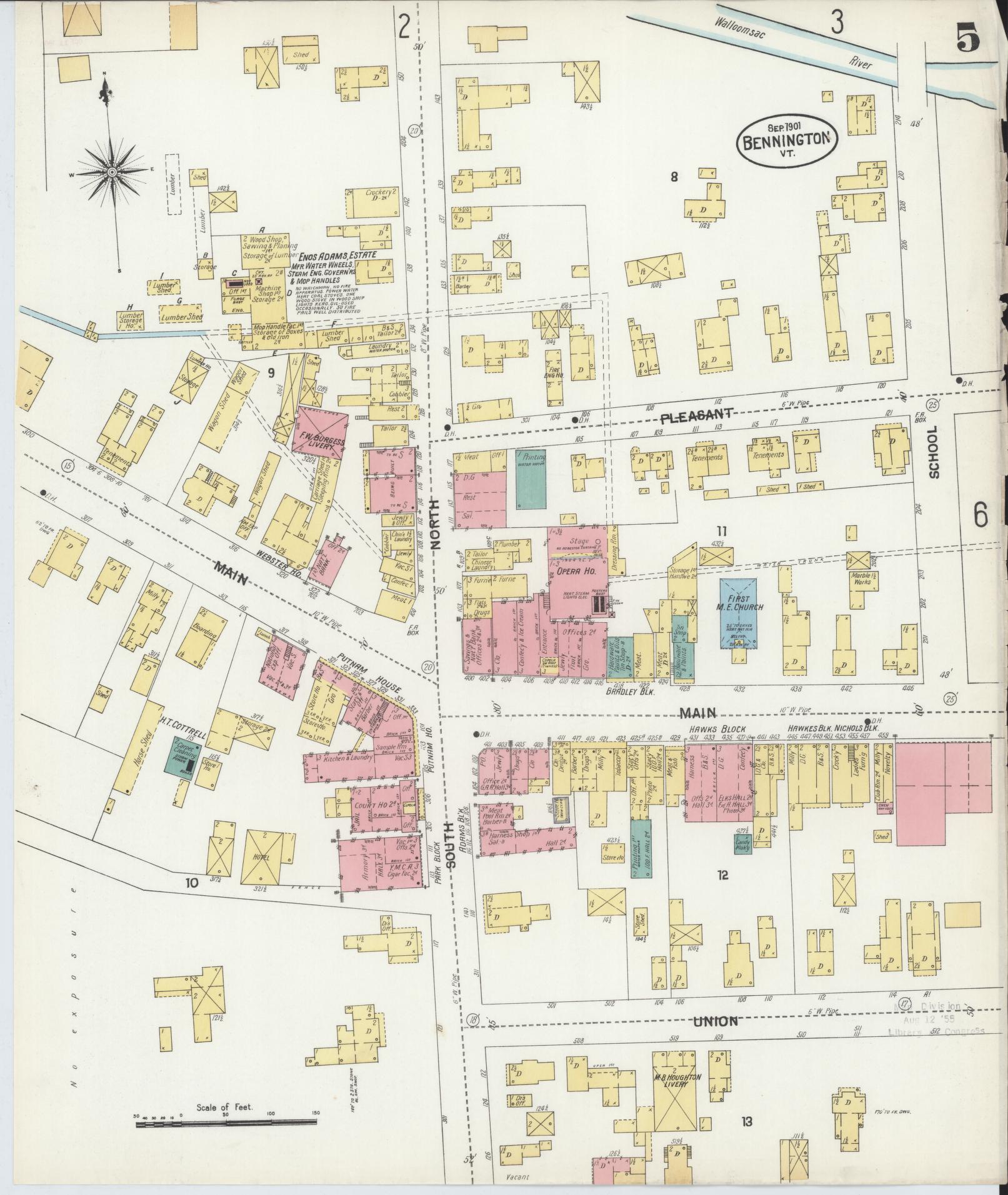 Sanborn Fire Insurance Map from Bennington, Bennington County, Vermont (1901), Sheet #0005 - Complete Map Set gallery image, historic Sanborn map, vintage wall art, Vermont Vermont
