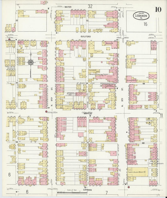 Sanborn Fire Insurance Map from Lebanon, Lebanon County, Pennsylvania (1912), Sheet #0010 - Historic Sanborn Fire Insurance Map Print, vintage old map wall art, antique decor, genealogy gift, Pennsylvania Pennsylvania map