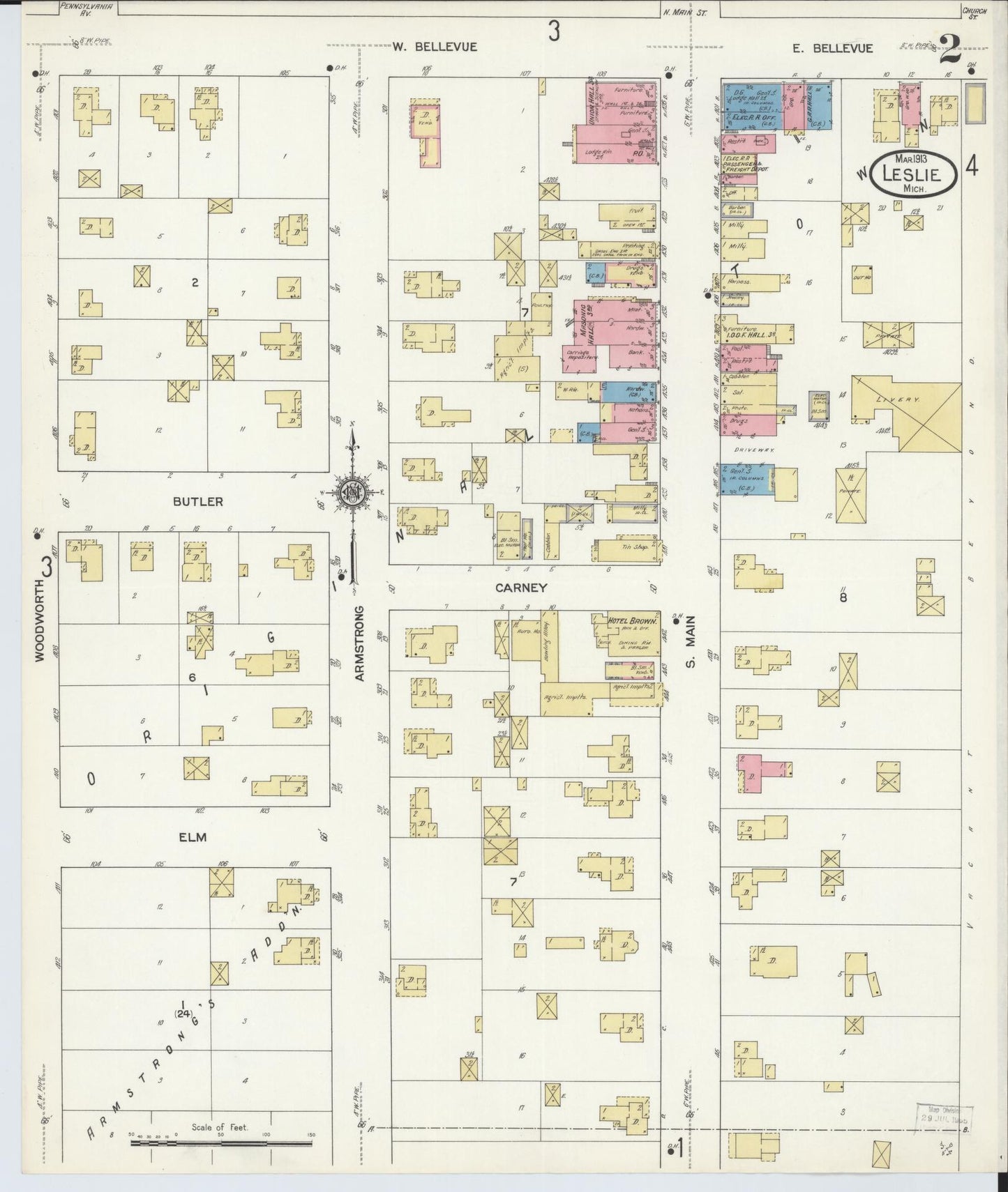 Sanborn Fire Insurance Map from Leslie, Ingham County, Michigan (1913), Sheet #0002 - Complete Map Set gallery image, historic Sanborn map, vintage wall art, Michigan Michigan