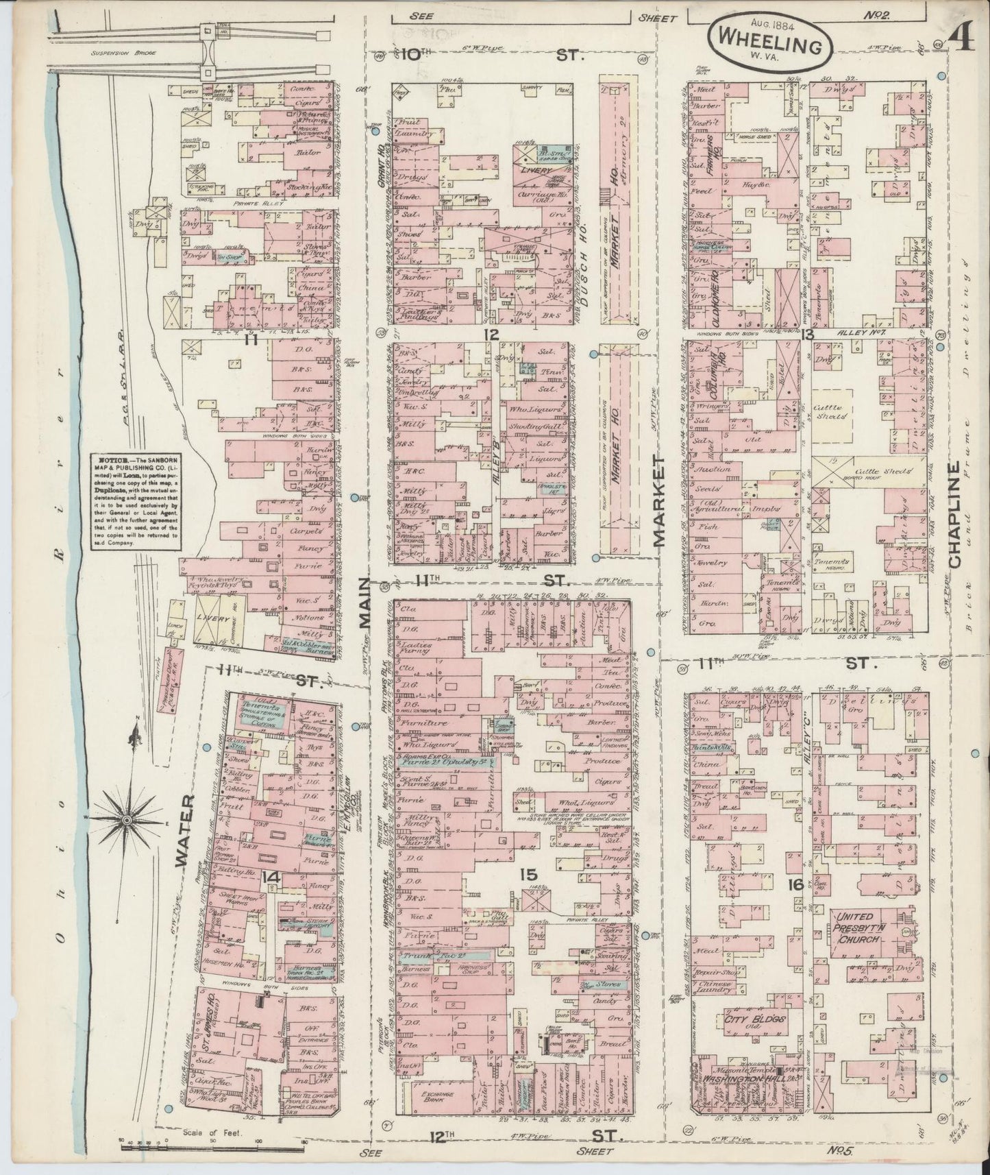 Sanborn Fire Insurance Map from Wheeling, Ohio County, West Virginia (1884), Sheet #0004 - Complete Map Set gallery image, historic Sanborn map, vintage wall art, West Virginia West Virginia