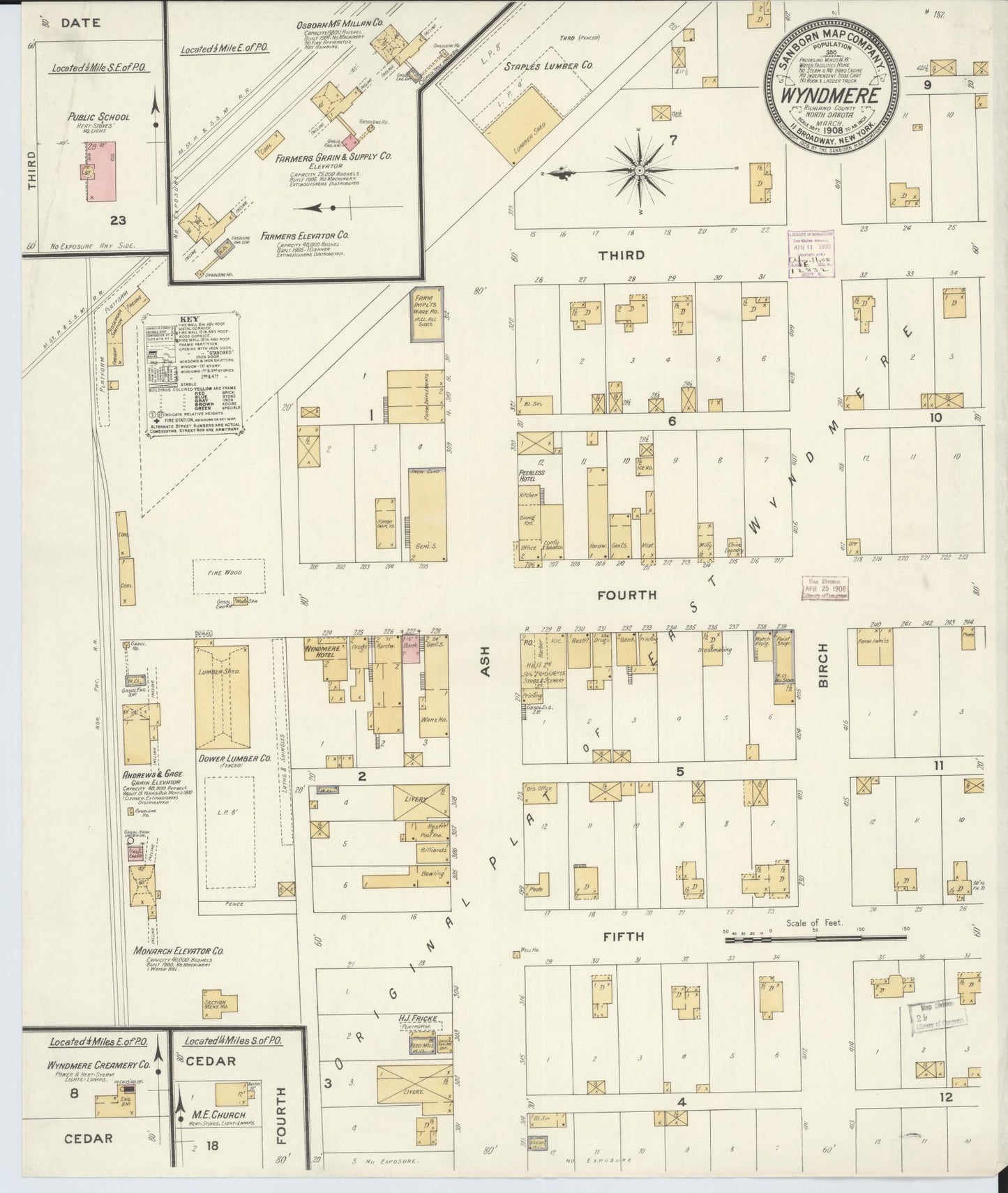 Sanborn Fire Insurance Map from Wyndmere, Richland County, North Dakota (1908), Sheet #0001 - Historic Sanborn Fire Insurance Map Print, vintage old map wall art, antique decor, genealogy gift, North Dakota North Dakota map