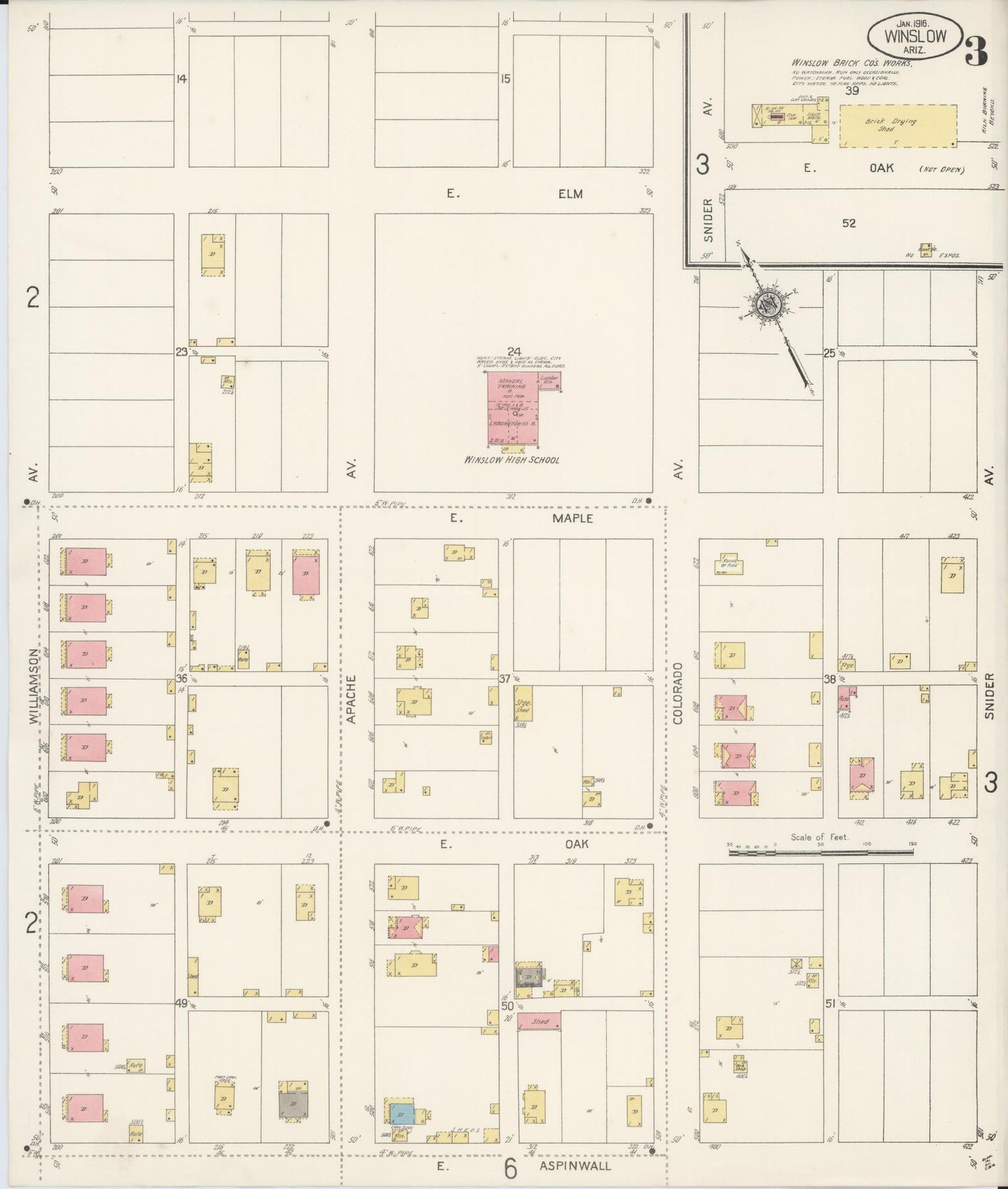 Sanborn Fire Insurance Map from Winslow, Navajo County, Arizona (1916), Sheet #0003 - Complete Map Set gallery image, historic Sanborn map, vintage wall art, Arizona Arizona