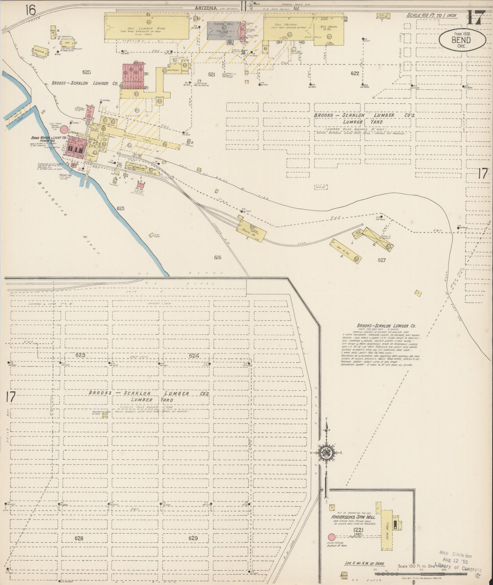 Sanborn Fire Insurance Map from Bend, Deschutes County, Oregon (1920), Sheet #0017 - Historic Sanborn Fire Insurance Map Print, vintage old map wall art, antique decor, genealogy gift, Oregon Oregon map