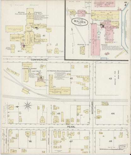 Sanborn Fire Insurance Map from Malden, Middlesex County, Massachusetts (1887), Sheet #0007 - Historic Sanborn Fire Insurance Map Print, vintage old map wall art, antique decor, genealogy gift, Massachusetts Massachusetts map