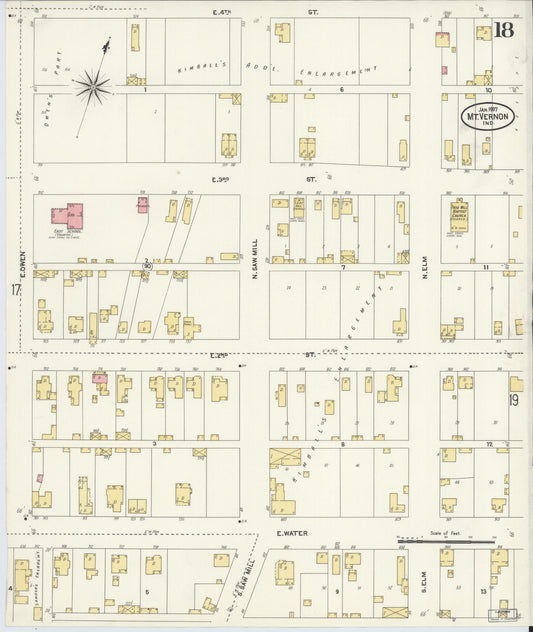 Sanborn Fire Insurance Map from Mount Vernon, Posey County, Indiana (1907), Sheet #0018 - Historic Sanborn Fire Insurance Map Print, vintage old map wall art, antique decor, genealogy gift, Indiana Indiana map