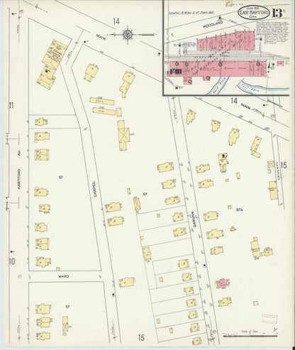 Sanborn Fire Insurance Map from East Hartford, Hartford County, Connecticut (1913), Sheet #0013 - Complete Map Set gallery image, historic Sanborn map, vintage wall art, Connecticut Connecticut