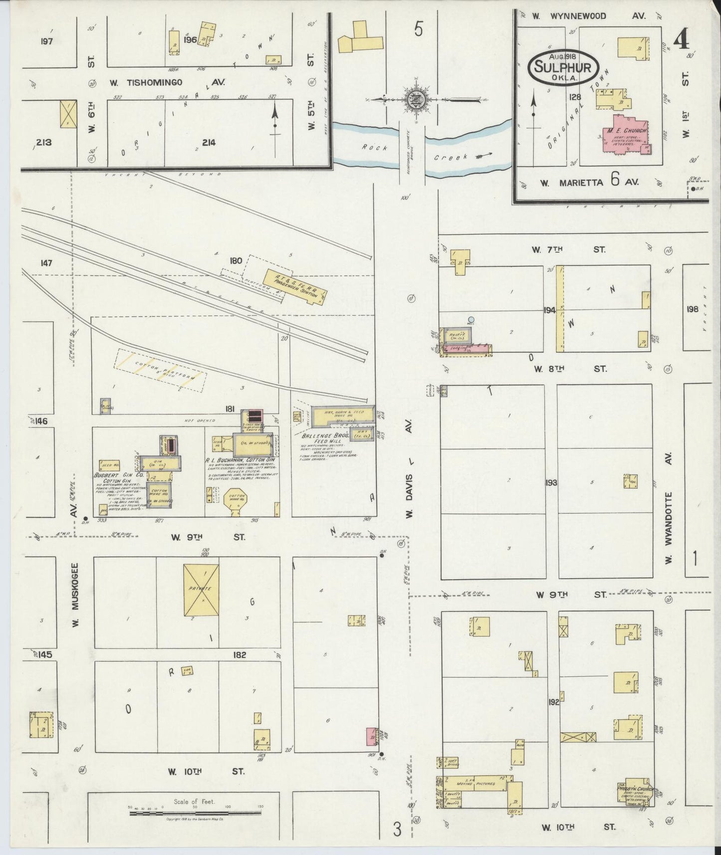 Sanborn Fire Insurance Map from Sulphur, Murray County, Oklahoma (1918), Sheet #0004 - Complete Map Set gallery image, historic Sanborn map, vintage wall art, Oklahoma Oklahoma