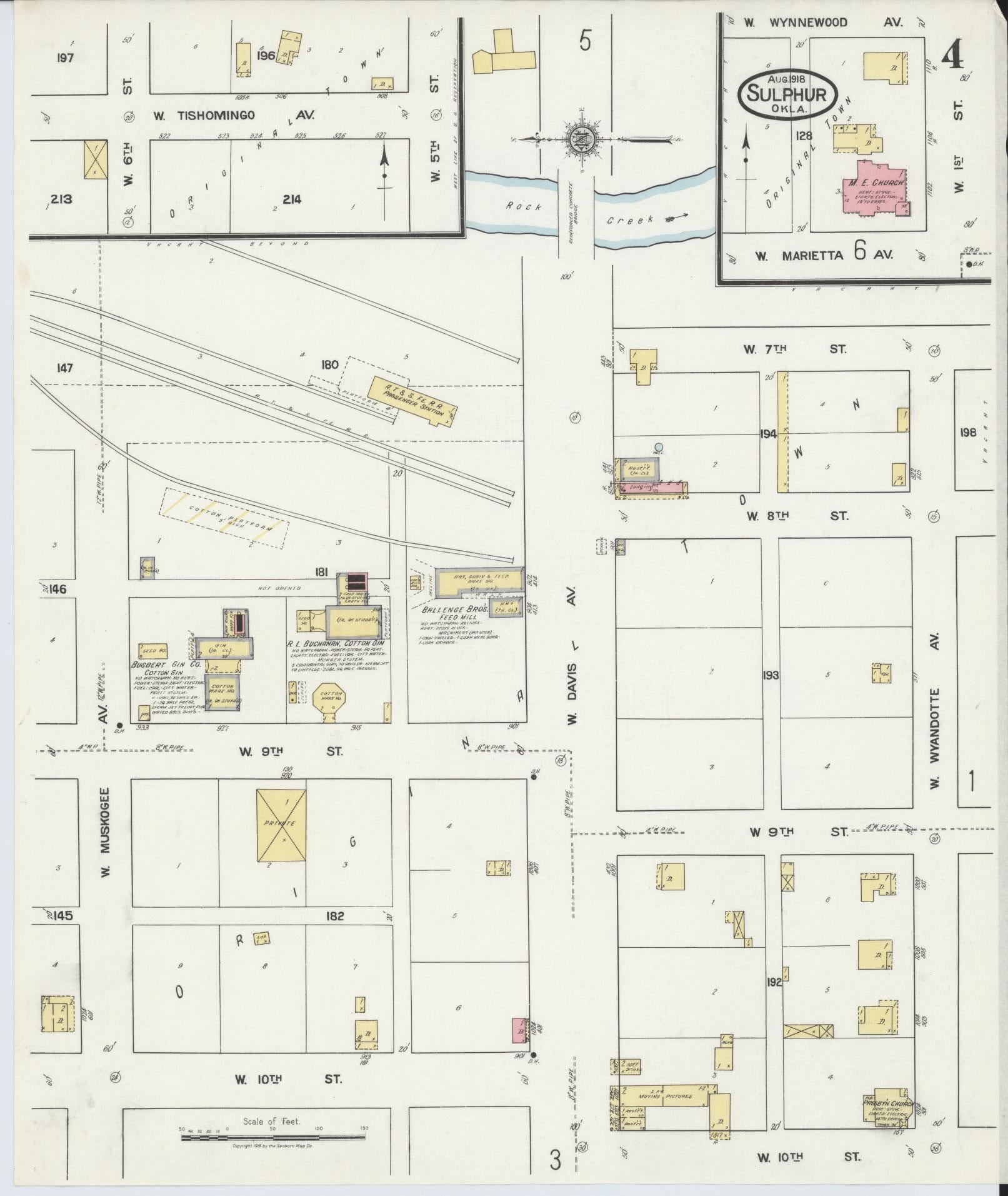 Sanborn Fire Insurance Map from Sulphur, Murray County, Oklahoma (1918), Sheet #0004 - Complete Map Set gallery image, historic Sanborn map, vintage wall art, Oklahoma Oklahoma