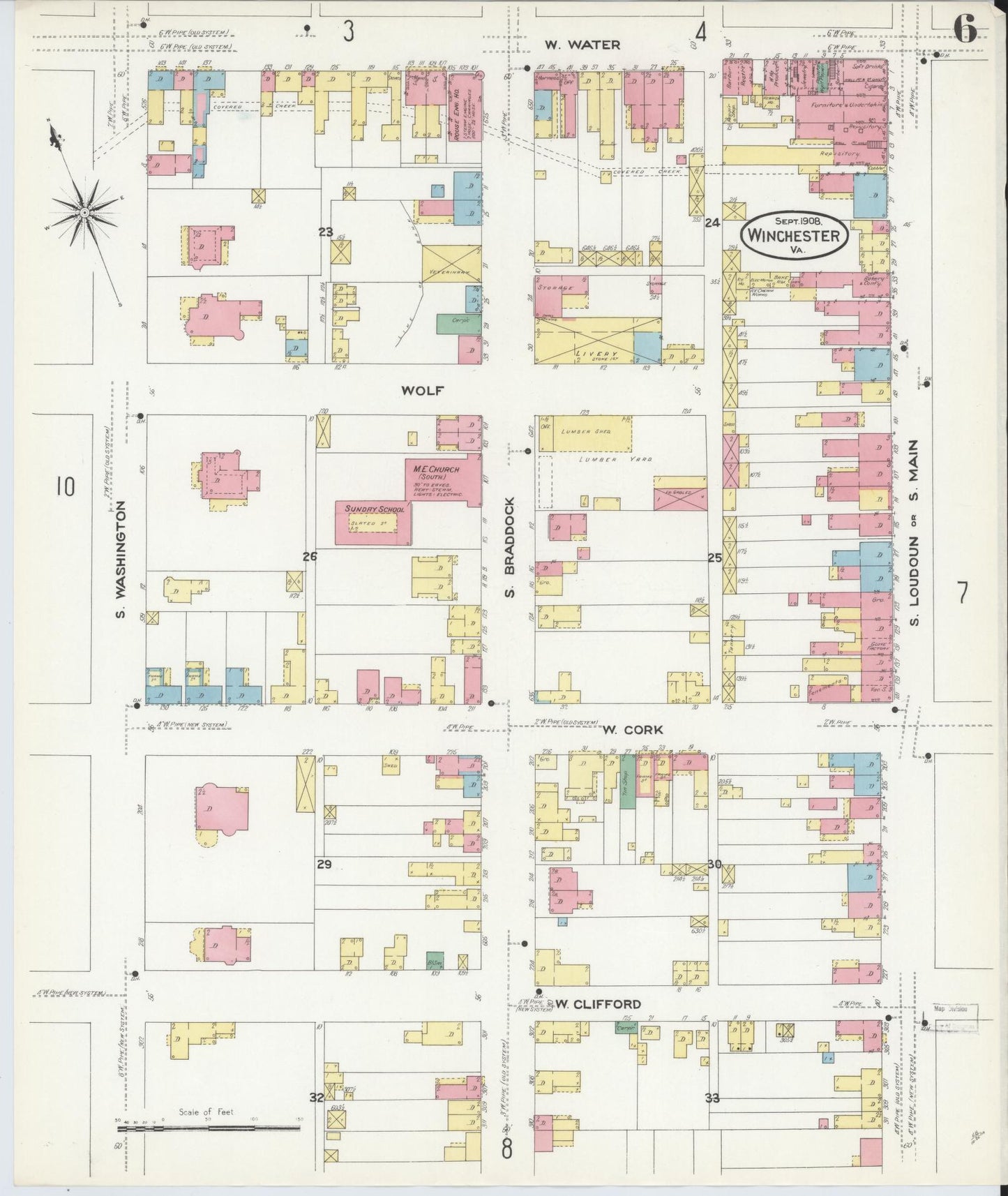 Sanborn Fire Insurance Map from Winchester, Independent Cities, Virginia (1908), Sheet #0006 - Complete Map Set gallery image, historic Sanborn map, vintage wall art, Virginia Virginia