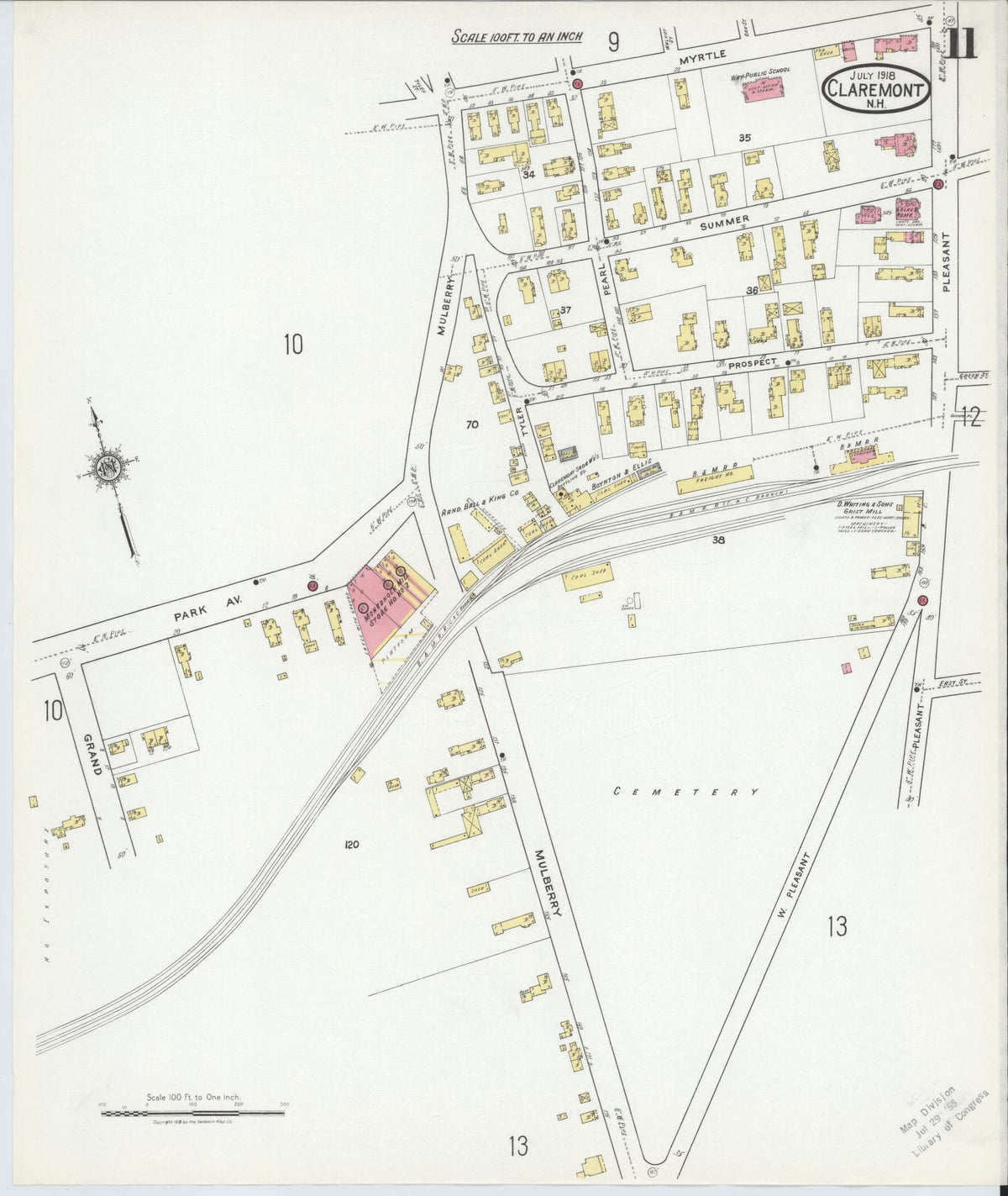 Sanborn Fire Insurance Map from Claremont, Sullivan County, New Hampshire (1918), Sheet #0011 - Historic Sanborn Fire Insurance Map Print, vintage old map wall art, antique decor, genealogy gift, New Hampshire New Hampshire map