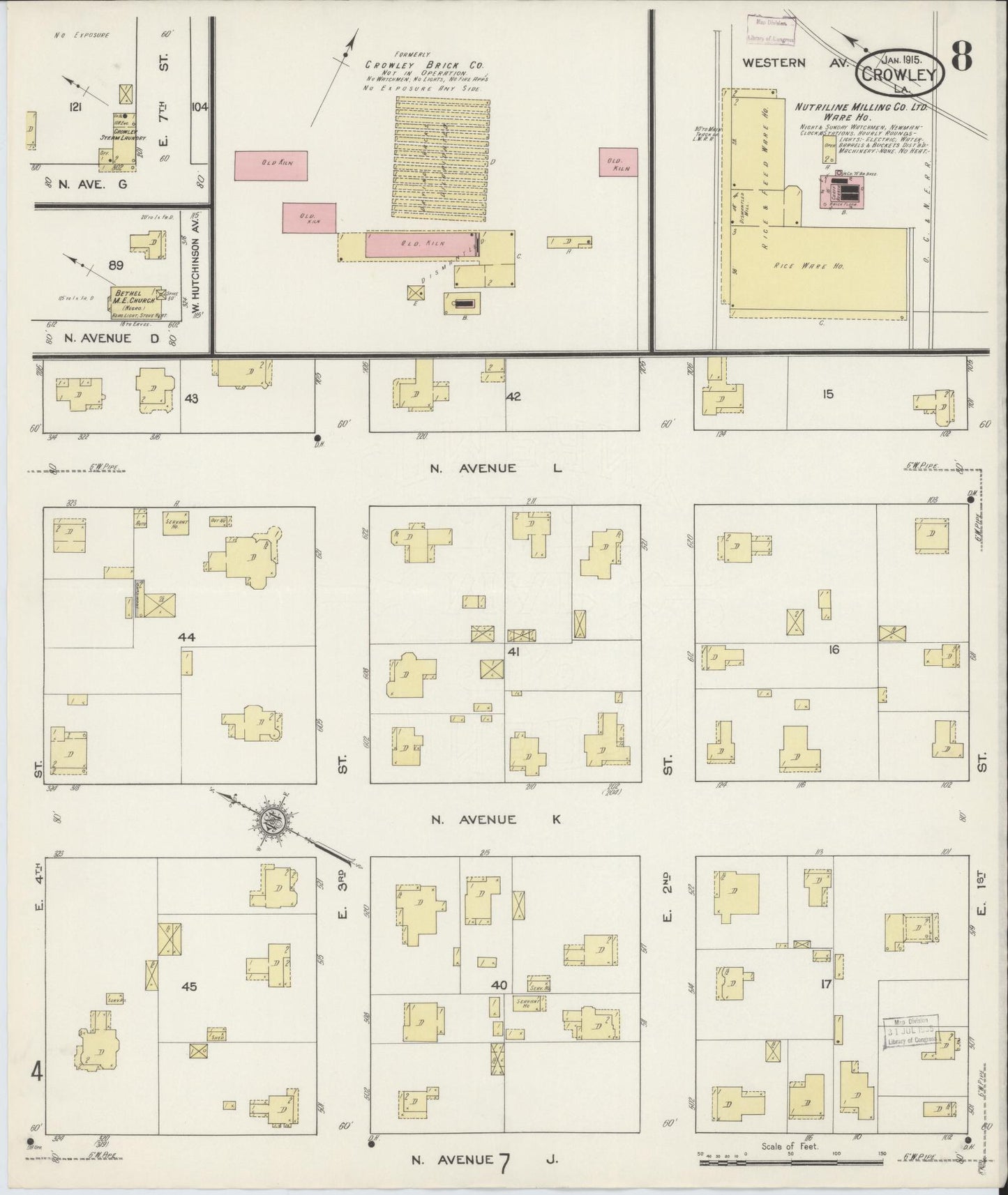 Sanborn Fire Insurance Map from Crowley, Acadia Parish, Louisiana (1915), Sheet #0008 - Complete Map Set gallery image, historic Sanborn map, vintage wall art, Louisiana Louisiana