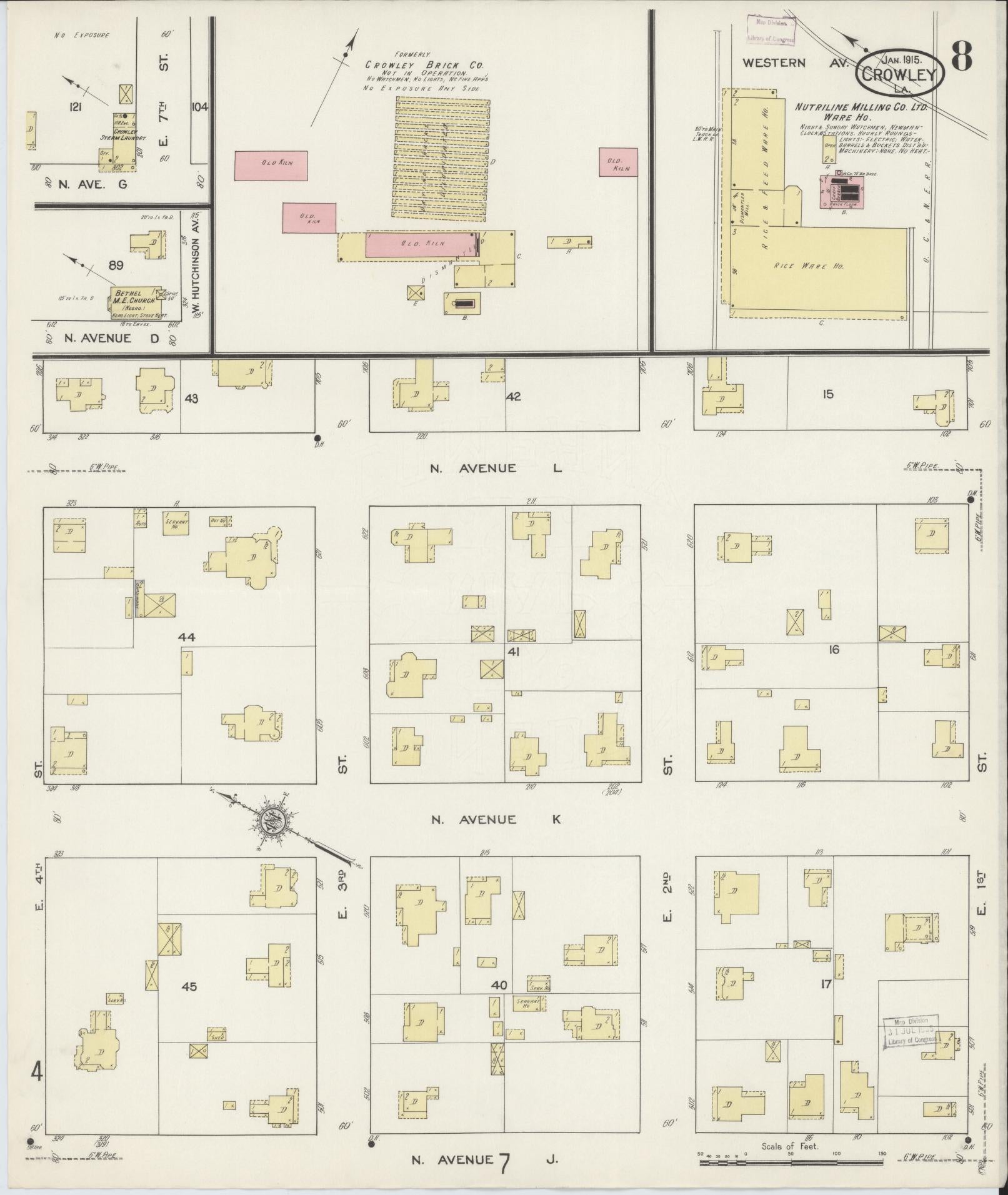 Sanborn Fire Insurance Map from Crowley, Acadia Parish, Louisiana (1915), Sheet #0008 - Complete Map Set gallery image, historic Sanborn map, vintage wall art, Louisiana Louisiana